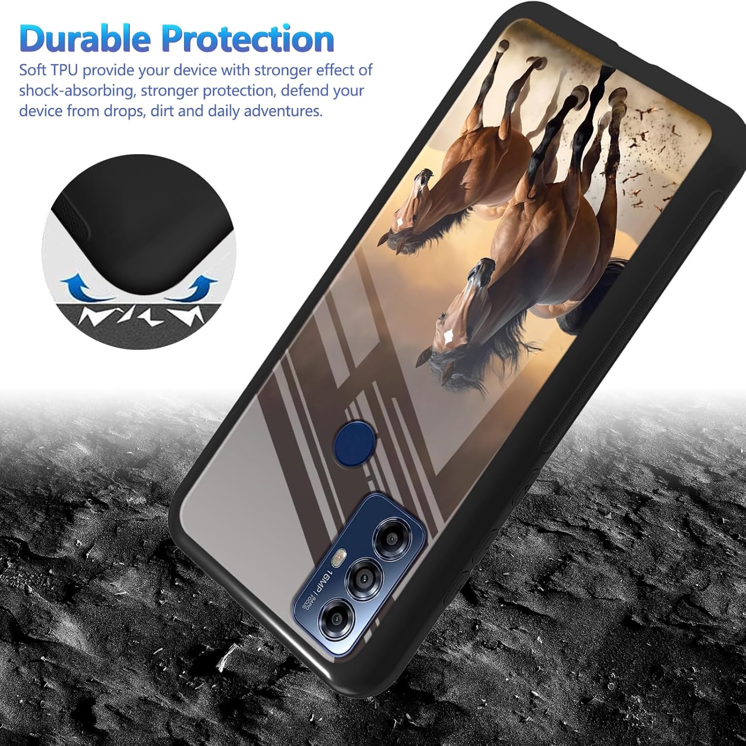 Funda para Motorola Moto G Play 2023 con protector de pantalla, parte trasera de vidrio templado + funda de silicona suave TPU absorción de golpes