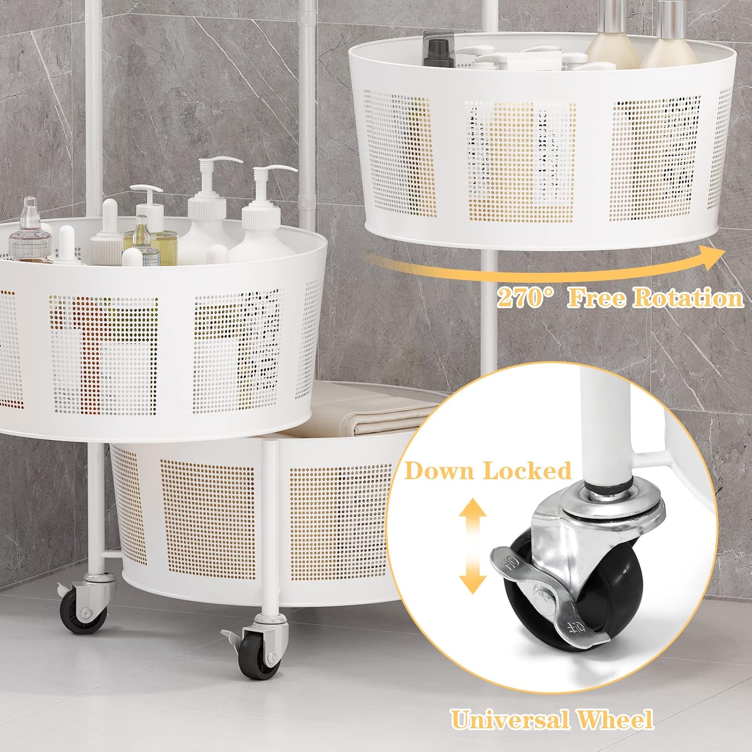 STYLIFING Cesta de frutas y verduras para cocina, estante giratorio de 4 niveles con ruedas con bloqueo, carrito de almacenamiento para el hogar,