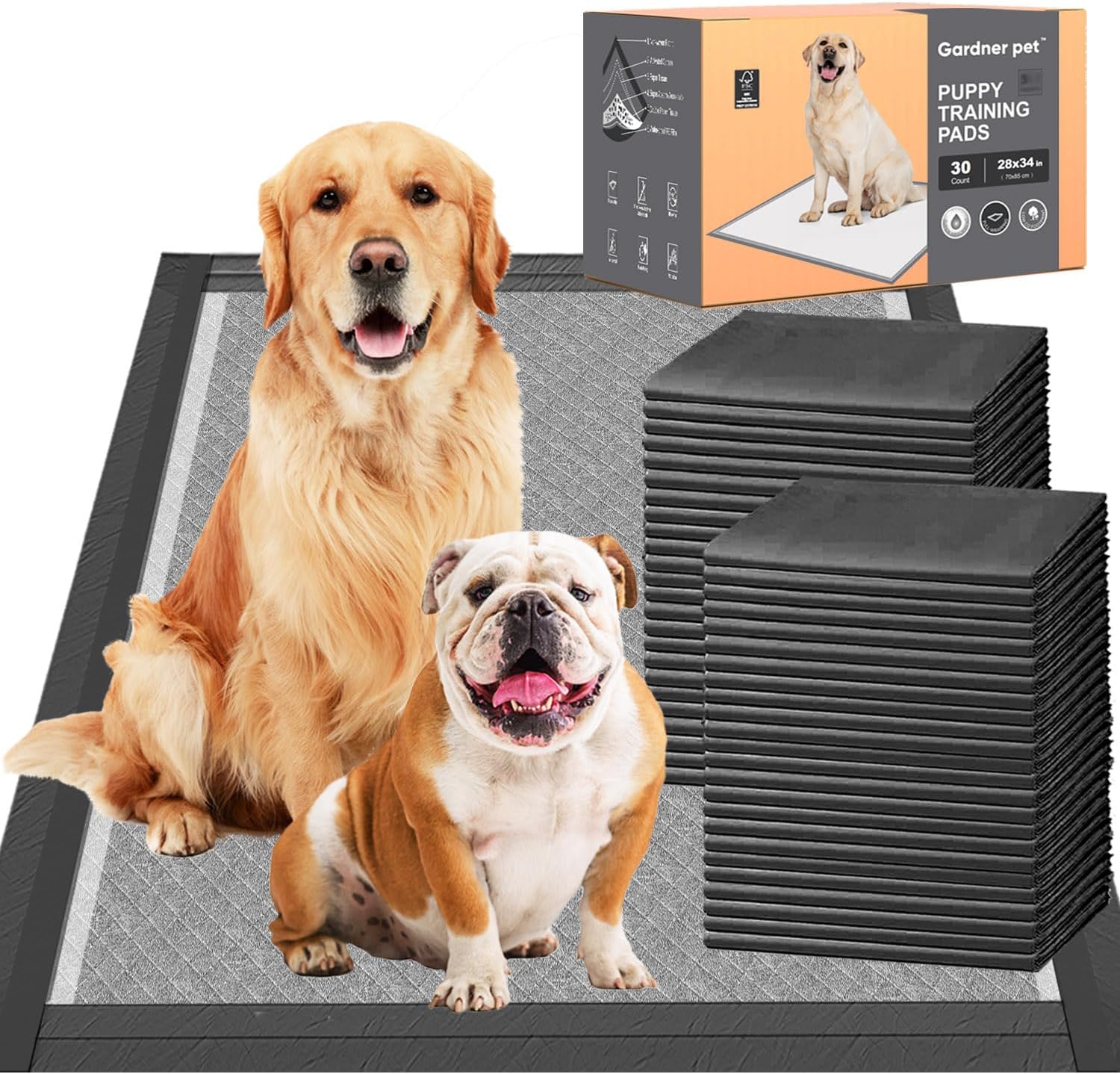 Almohadillas de carbón para cachorros de 28 x 34 pulgadas, almohadillas extra grandes para orina de perro, control de olores y a prueba de fugas,