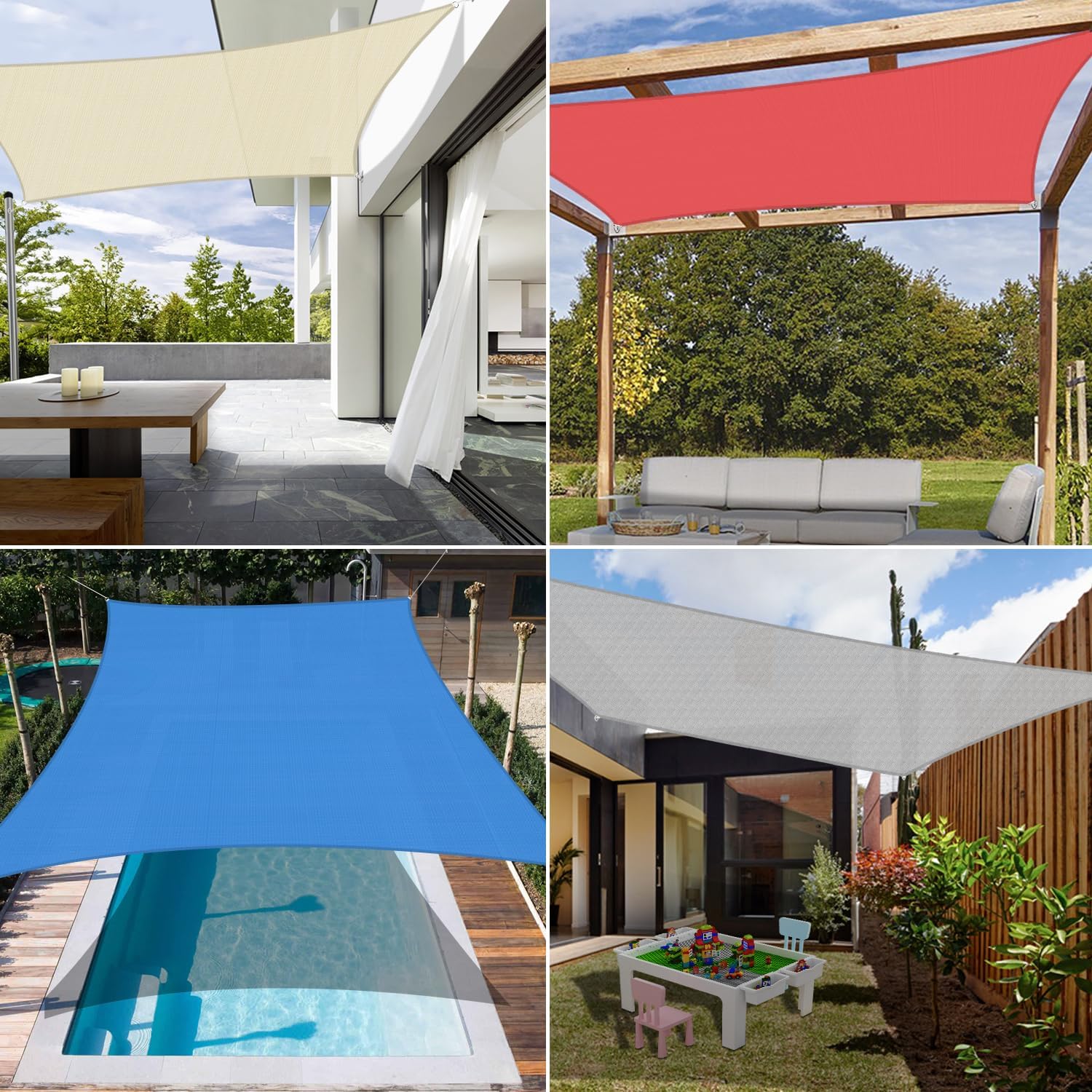 Coarbor Toldo cuadrado color gris claro de 16 x 16 pies, resistente al sol, resistente al sol, grado comercial, para patio, cochera