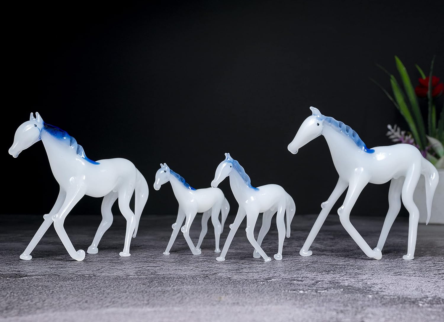 BEZAVO Figura de cristal de la familia de caballos, escultura de vidrio hecha a mano, figuras de animales de cristal de caballo, figuras de vidrio