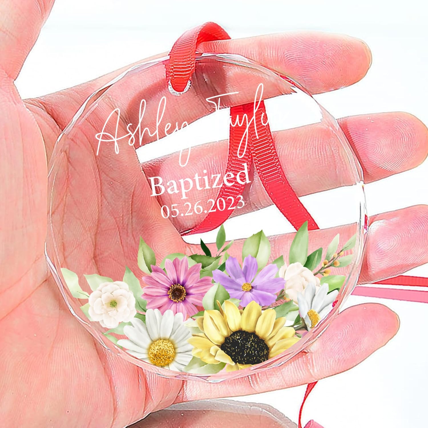 Adorno de cristal de bautismo personalizado  Dios bendiga bautizo, padrinos para ahijada, ahijado, bebé de Navidad bautizado, primer regalo sagrado,