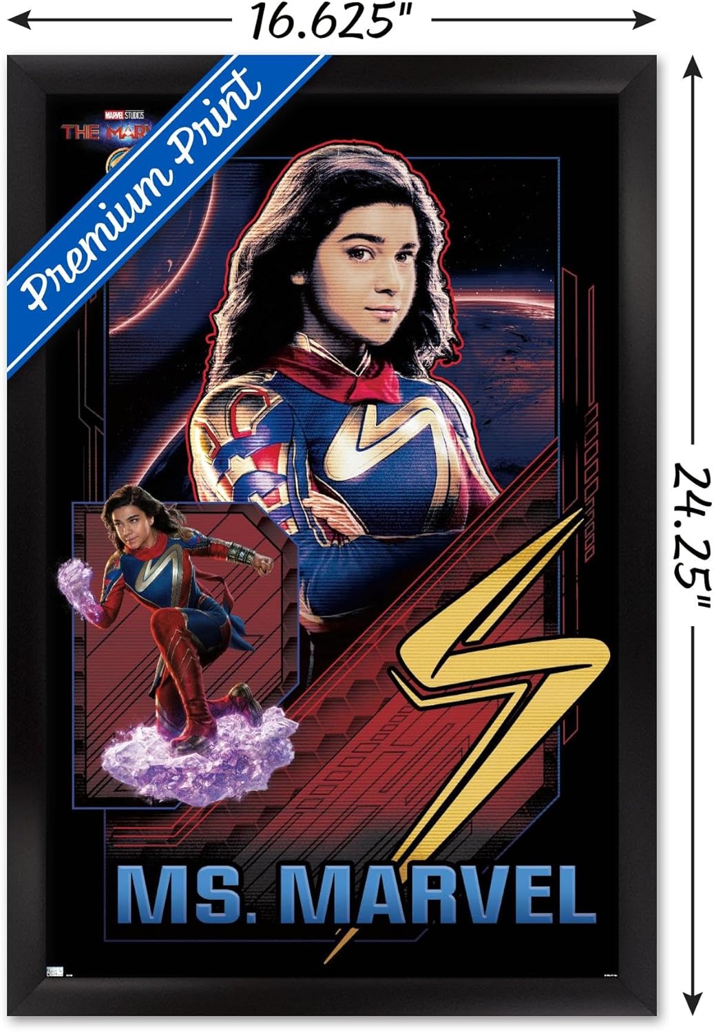 Trends International Marvel The Marvels – Póster de pared de Ms. Marvel, 14.72 x 22.37 pulgadas, versión enmarcada en negro