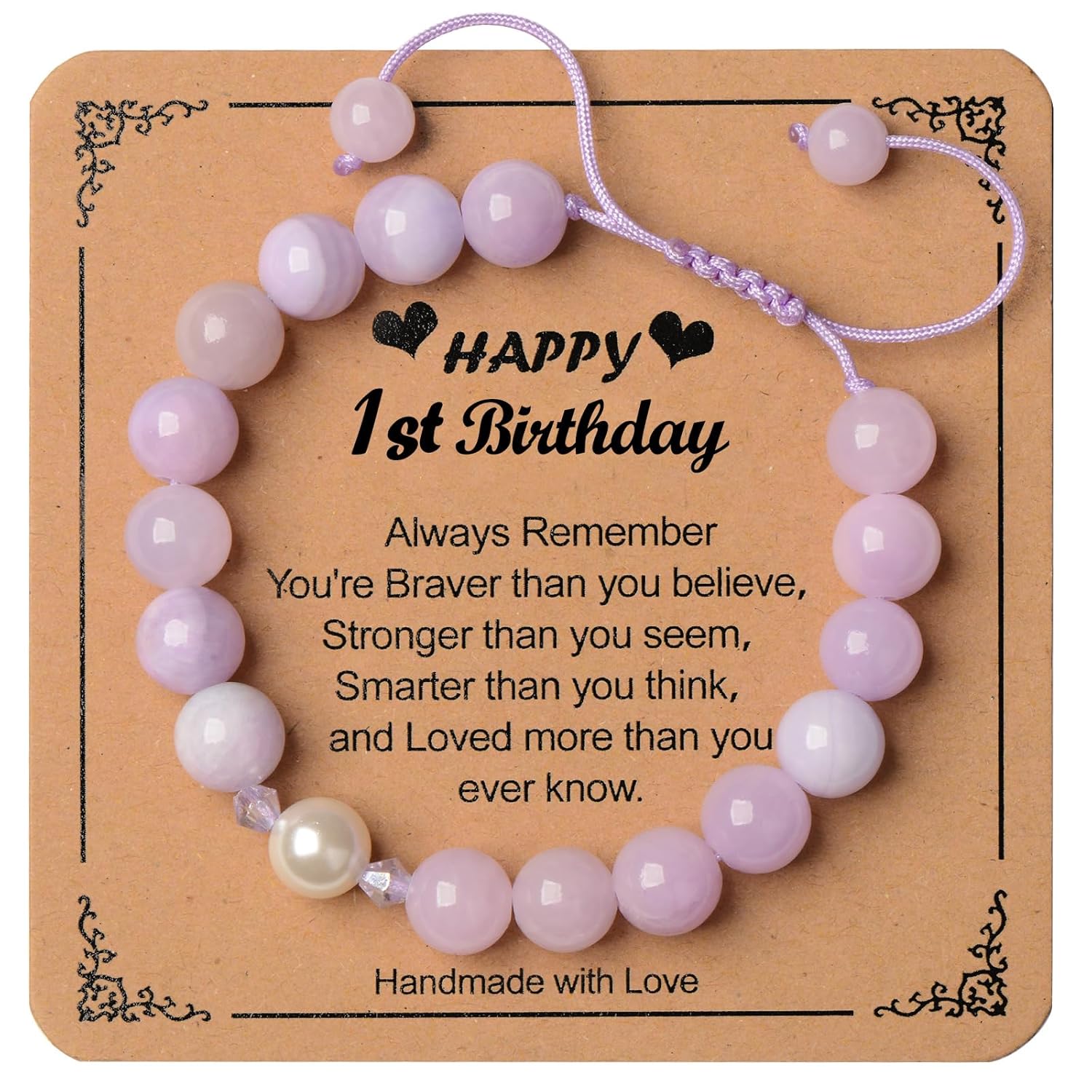 1 Year Old Girl Gifts for Birthday Christmas,Purple Beads Pearl Charm Bracelet Adjustable Length,1st Birthday Girl Gifts Handmade Cute Bracelet for