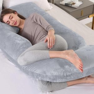 yoyomax Almohadas de embarazo en forma de J, almohada de maternidad de cuerpo completo, almohada de embarazo de espuma viscoelástica con funda de yoyomax Almohadas de embarazo en forma de J, almohada de maternidad de cuerpo completo, almohada de embarazo de espuma viscoelástica con funda de