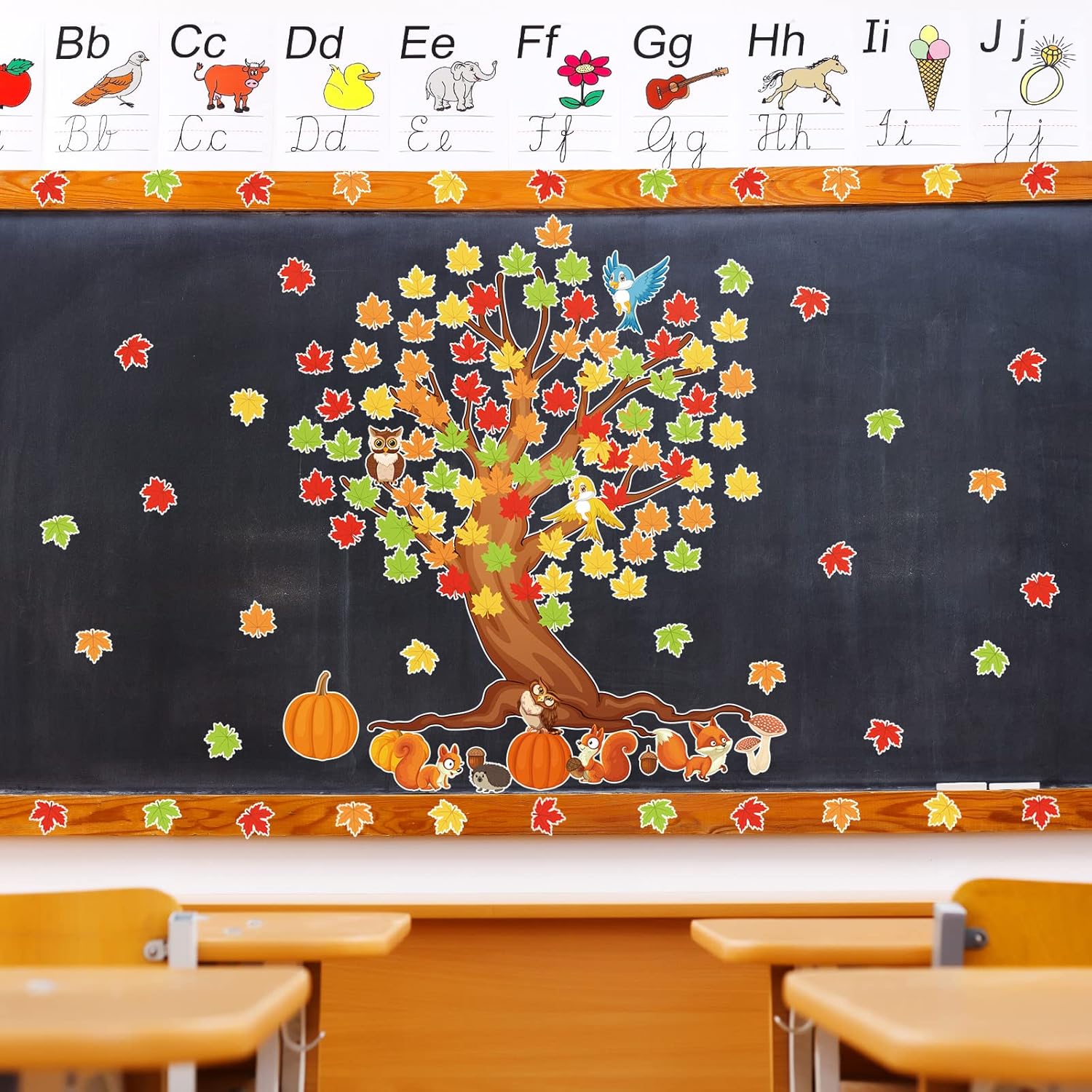 Juego de 155 tablones de anuncios de árbol para el aula, decoración de tablón de anuncios, tablero de anuncios, recortes de hojas de arce para