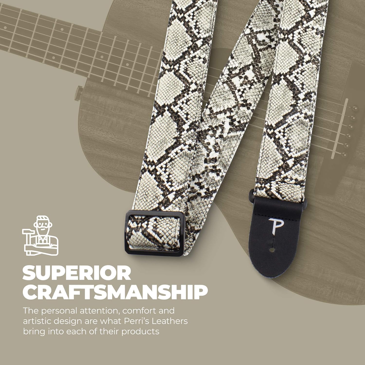 Perris Correa de cuero para guitarra  Piel de serpiente sintética  Correa de guitarra eléctricaacústica  bajo  Correa con patrón jacquard ajustable