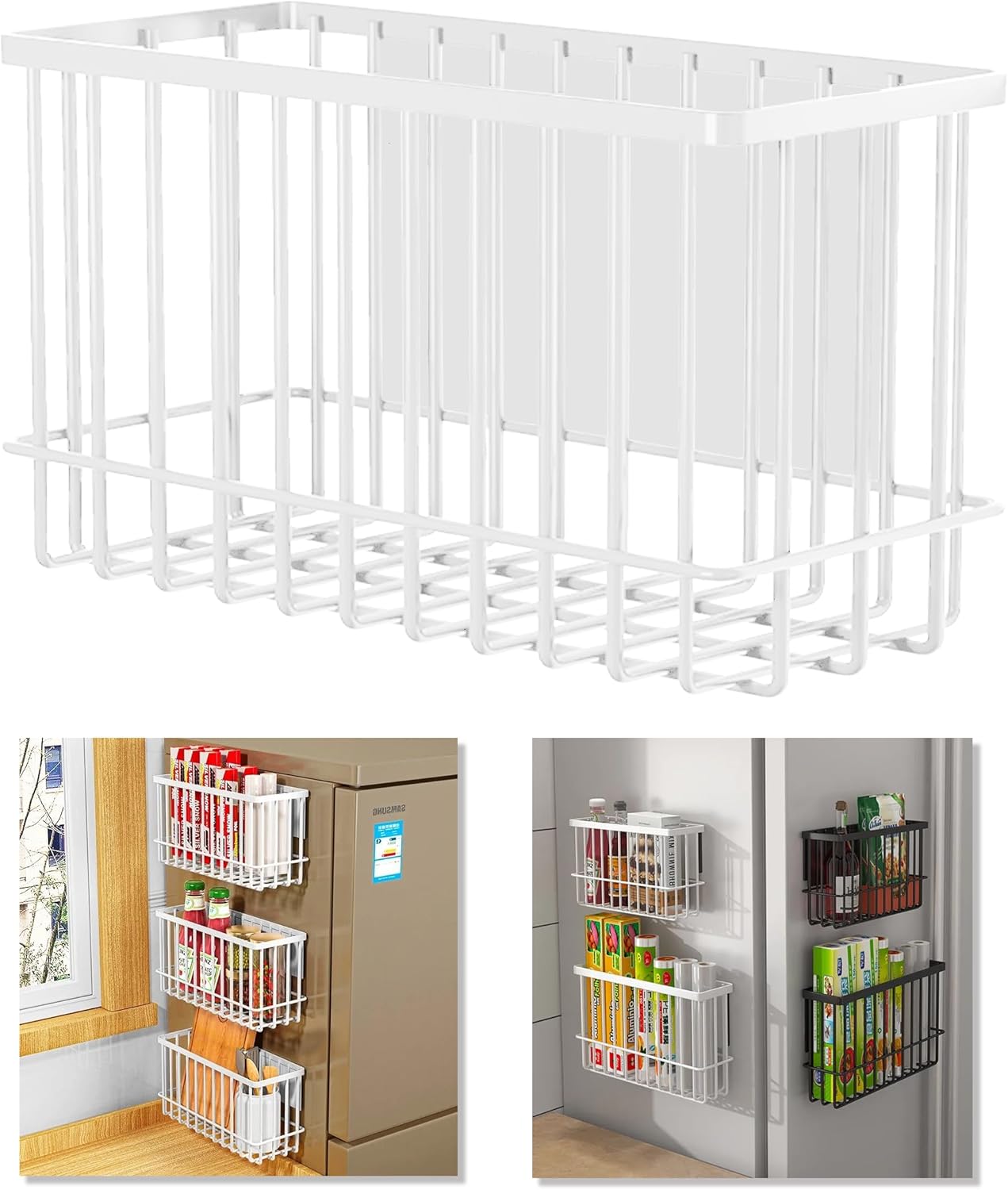 Organizador magnético para refrigerador, cesta magnética, organizador de cocina, organizador de almacenamiento de bolsa con cierre de cremallera de