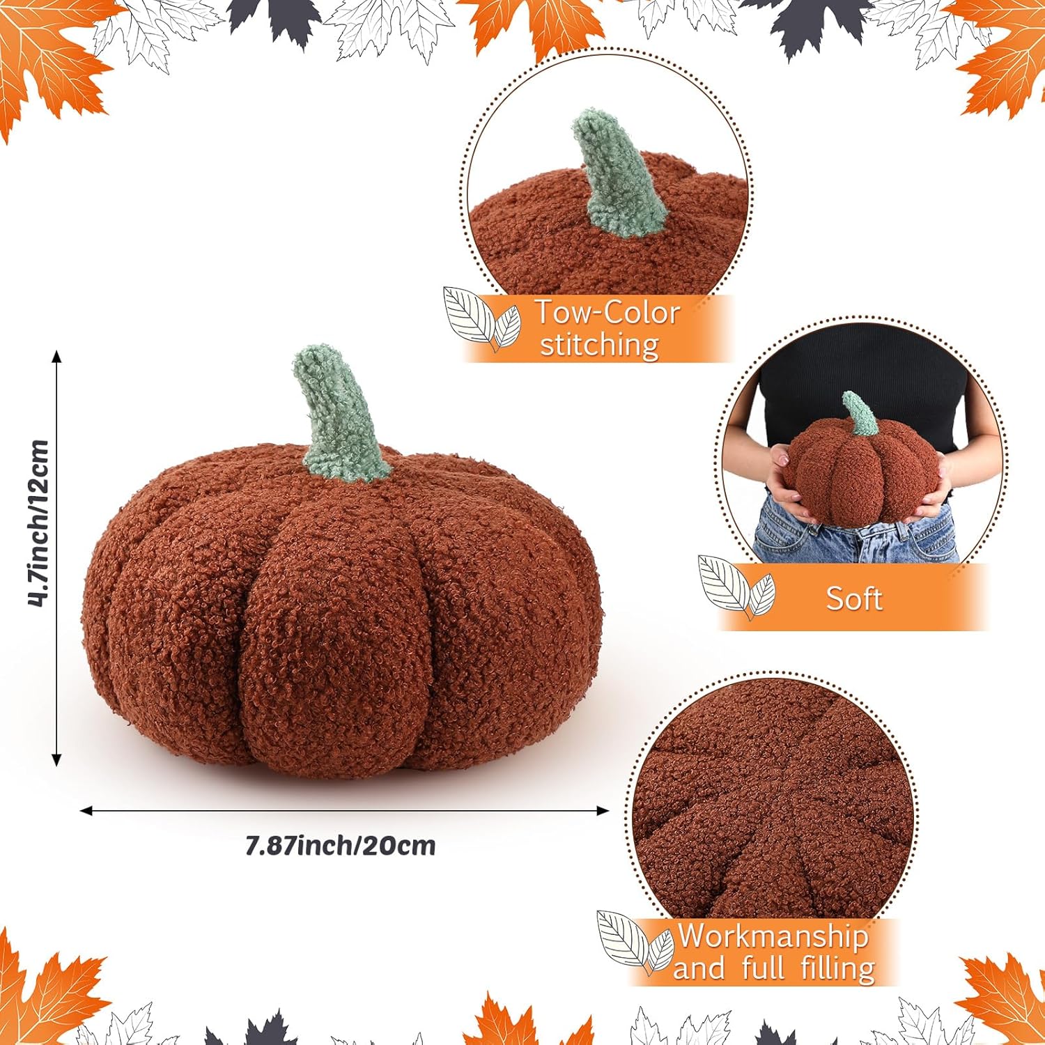 Namalu 3 cojines de calabaza de Acción de Gracias, cojines de calabaza 3D, cojín de calabaza para sofá, decoración del hogar para automóvil,