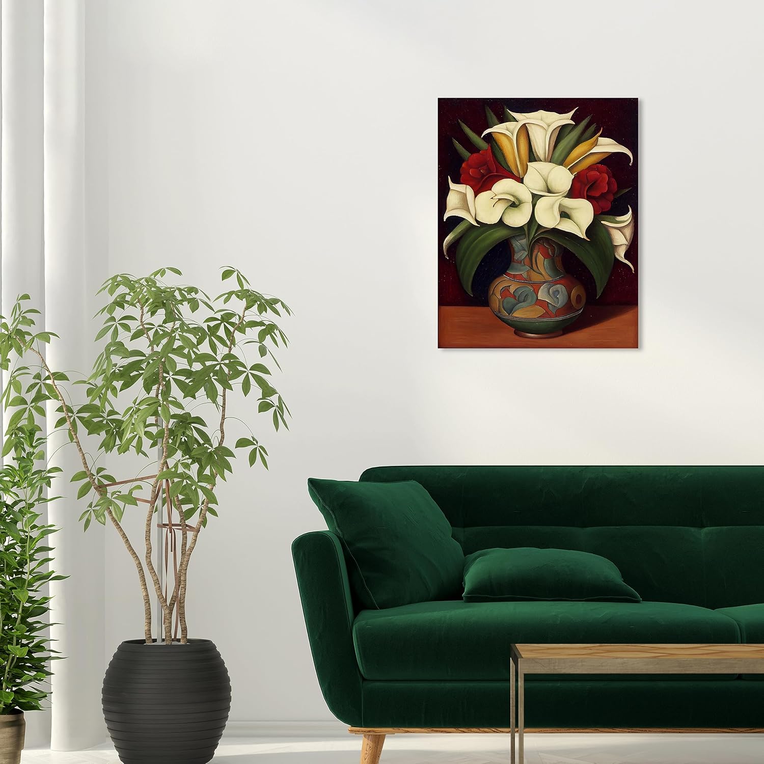 Wynwood Studio Arte en lienzo tradicional envuelto floral y botánico, florero mexicano, arte de pared para sala de estar, dormitorio y baño, 20 x 24