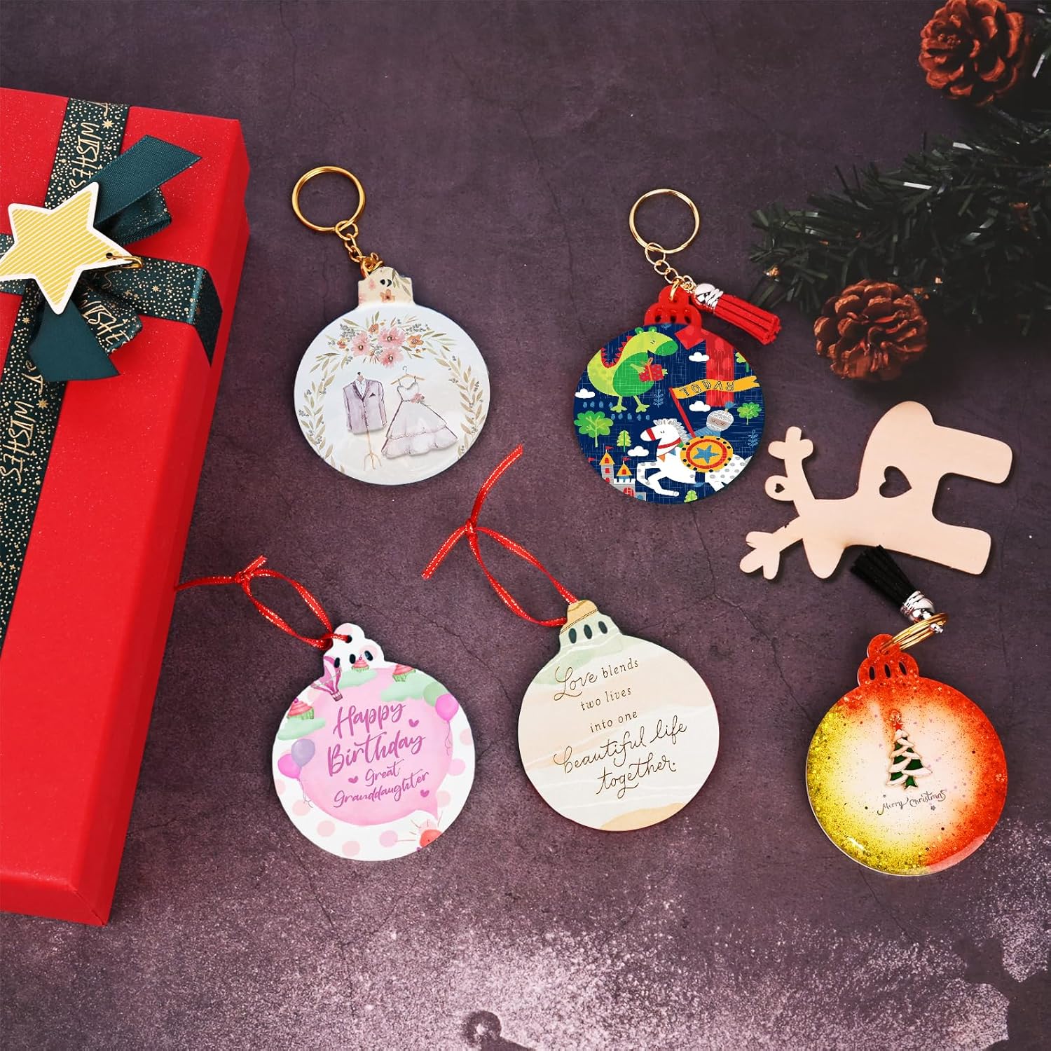 Paquete de 8 moldes de resina de Navidad, 2 estilos redondos de silicona para colgantes, moldes de adornos de Navidad para fundición de resina