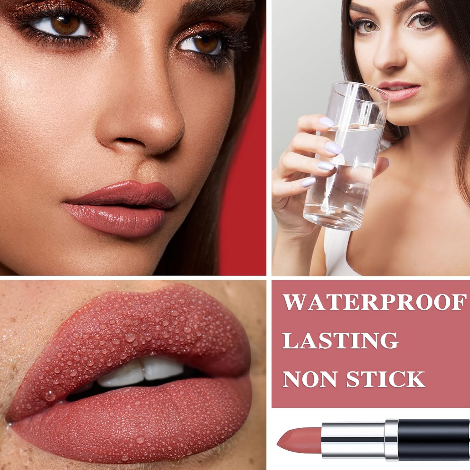 Lápiz labial mate nude sedoso y suave, brillo de labios nude, brillo de labios nude, lápiz labial mate, regalos de maquillaje de labios para