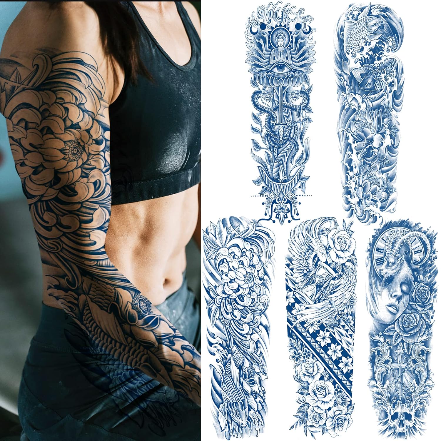 Aresvns Tatuaje de manga semipermanente para mujeres y hombres, tatuajes temporales realistas de brazo completo, impermeable y duradero, regalo de