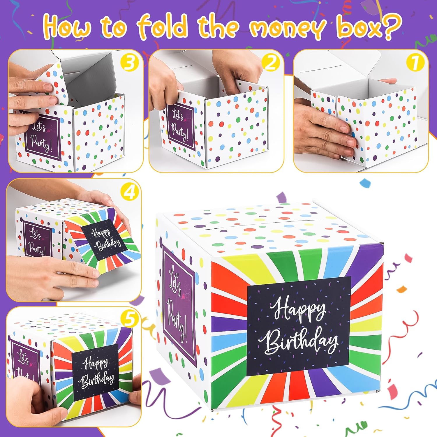 Meiidoshine Caja de dinero de cumpleaños para tirar de efectivo, cajas de regalo sorpresa para niños y adultos con tarjeta de feliz cumpleaños y 100