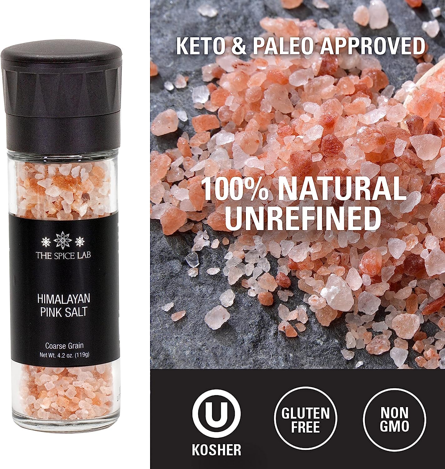 The Spice Lab Juego de molinillo de sal rosa del Himalaya y granos enteros de pimienta Tellicherry  Descubre el exquisito sabor de la sal rosa del