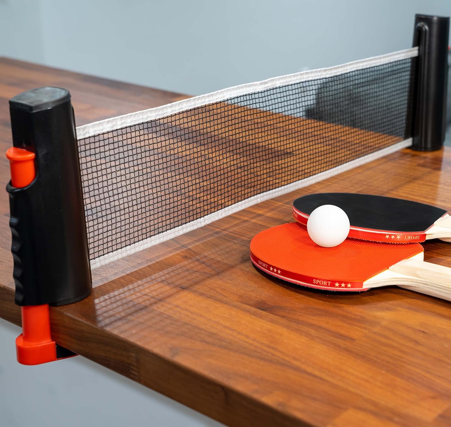HAKOL Juego de ping pong con 4 paletas y red para cualquier mesa, red retráctil, 2 paletas, 6 bolas, bolsa de transporte, diversión portátil en