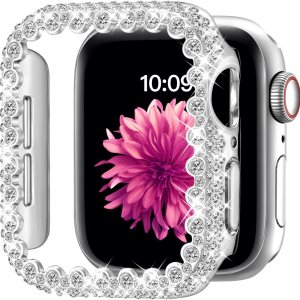 Bling Funda protectora compatible con Apple Watch Series 9, 8, 7, 1.614 in, cubierta protectora de diamante para mujer, protector de marco duro de Bling Funda protectora compatible con Apple Watch Series 9, 8, 7, 1.614 in, cubierta protectora de diamante para mujer, protector de marco duro de