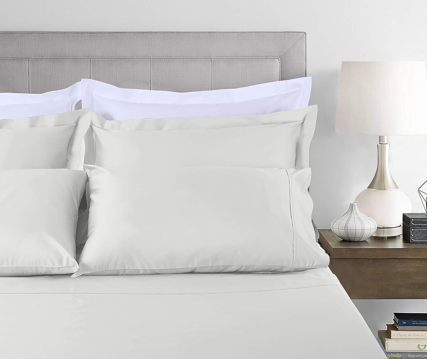 Threadmill Home Linen Bedding – Juego de sábanas de 300 hilos, 100 % algodón, juego de cama de lujo, 4 piezas, tejido de satén suave, color blanco,