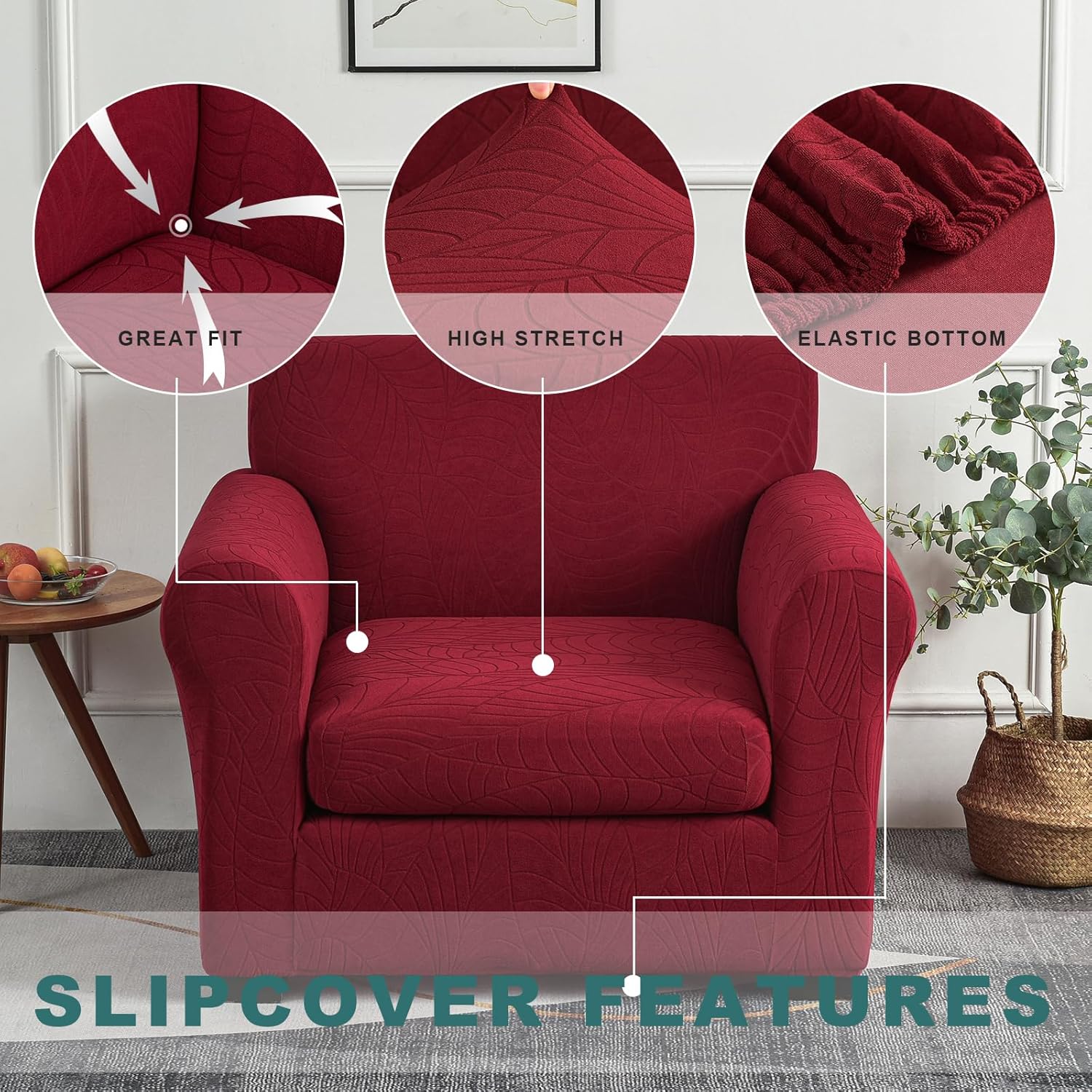 NILUOH Fundas elásticas para sillas de 2 piezas con brazos, fundas de sofá jacquard, fundas gruesas y antideslizantes, protector de muebles para