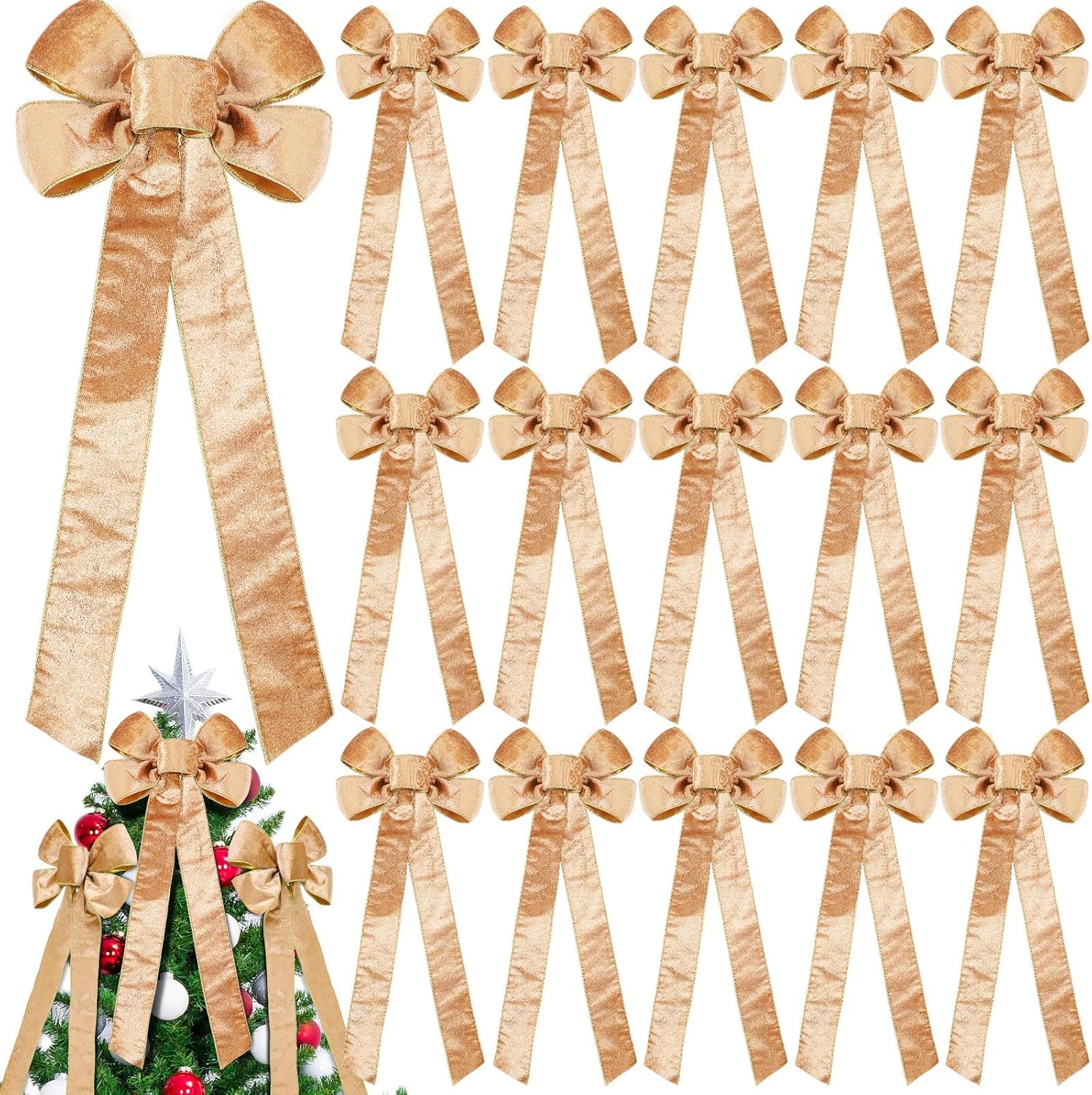 16 lazos decorativos de Navidad, corona de Navidad, lazo grande para decoración de árbol de corona, guirnalda de invierno, decoración de fiesta de