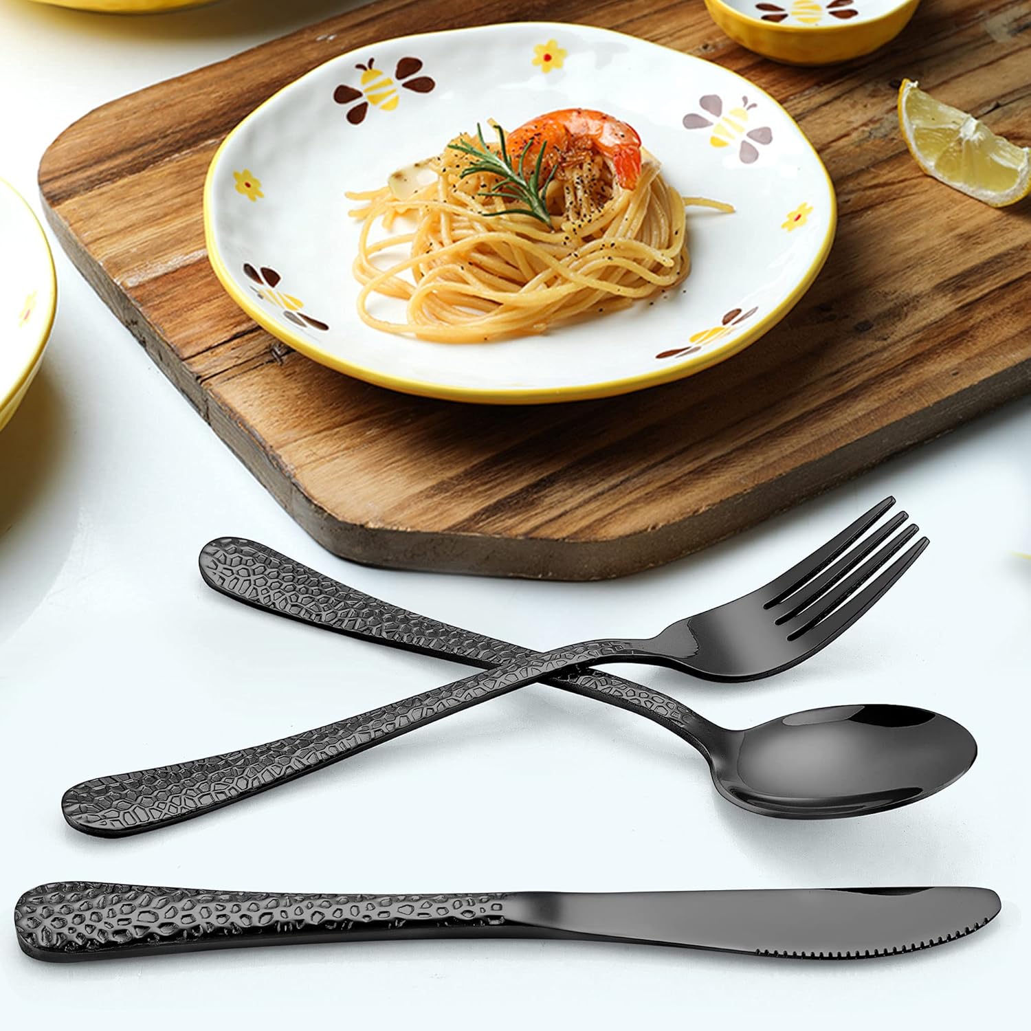 LIANYU Juego de cubiertos negros de 12 piezas para niños, utensilios de acero inoxidable para niños preescolares, juego de cubiertos de metal
