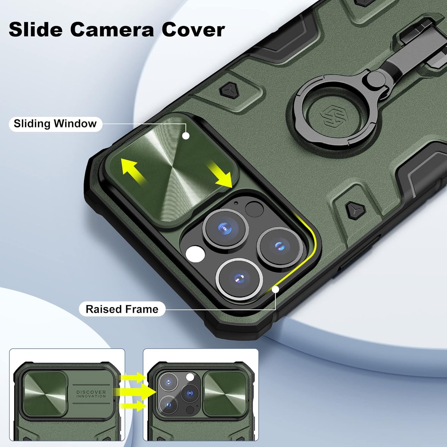 Nillkin Funda para iPhone 13 Pro Max con soporte, funda para cámara deslizante, de grado militar, a prueba de golpes, compatible con cargador