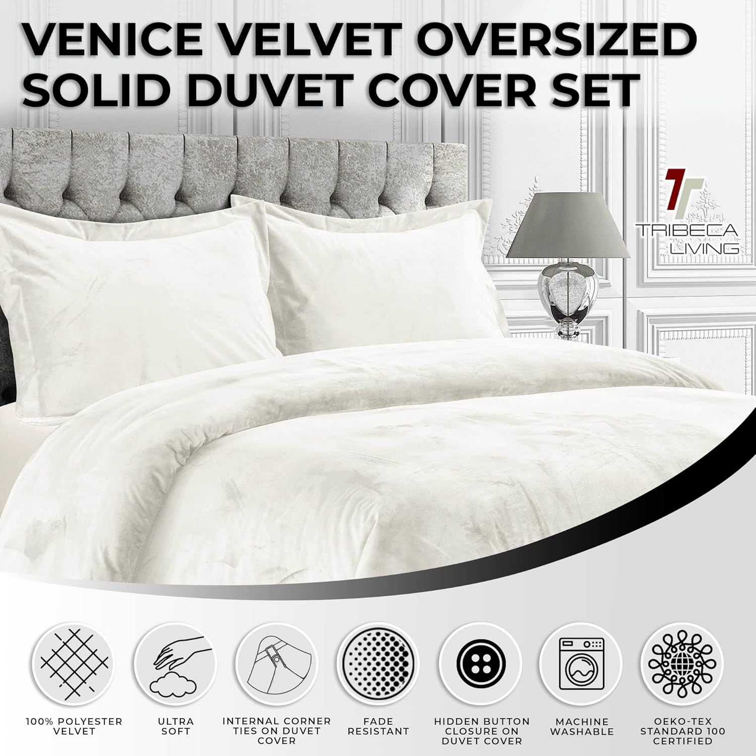 Tribeca Living – Juego de edredón Venice, de tamaño grande, color sólido, en terciopelo