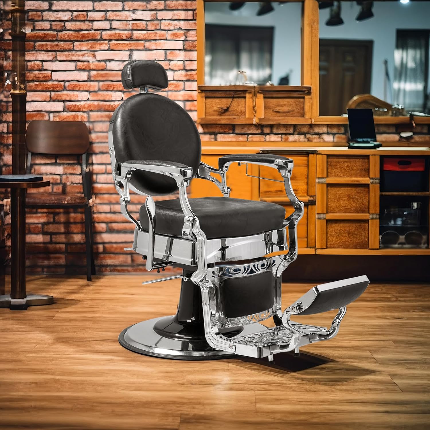 Winado Silla de peluquería reclinable vintage resistente con reposacabezas, soporta hasta 700 libras y rotación de 360, equipo de champú profesional