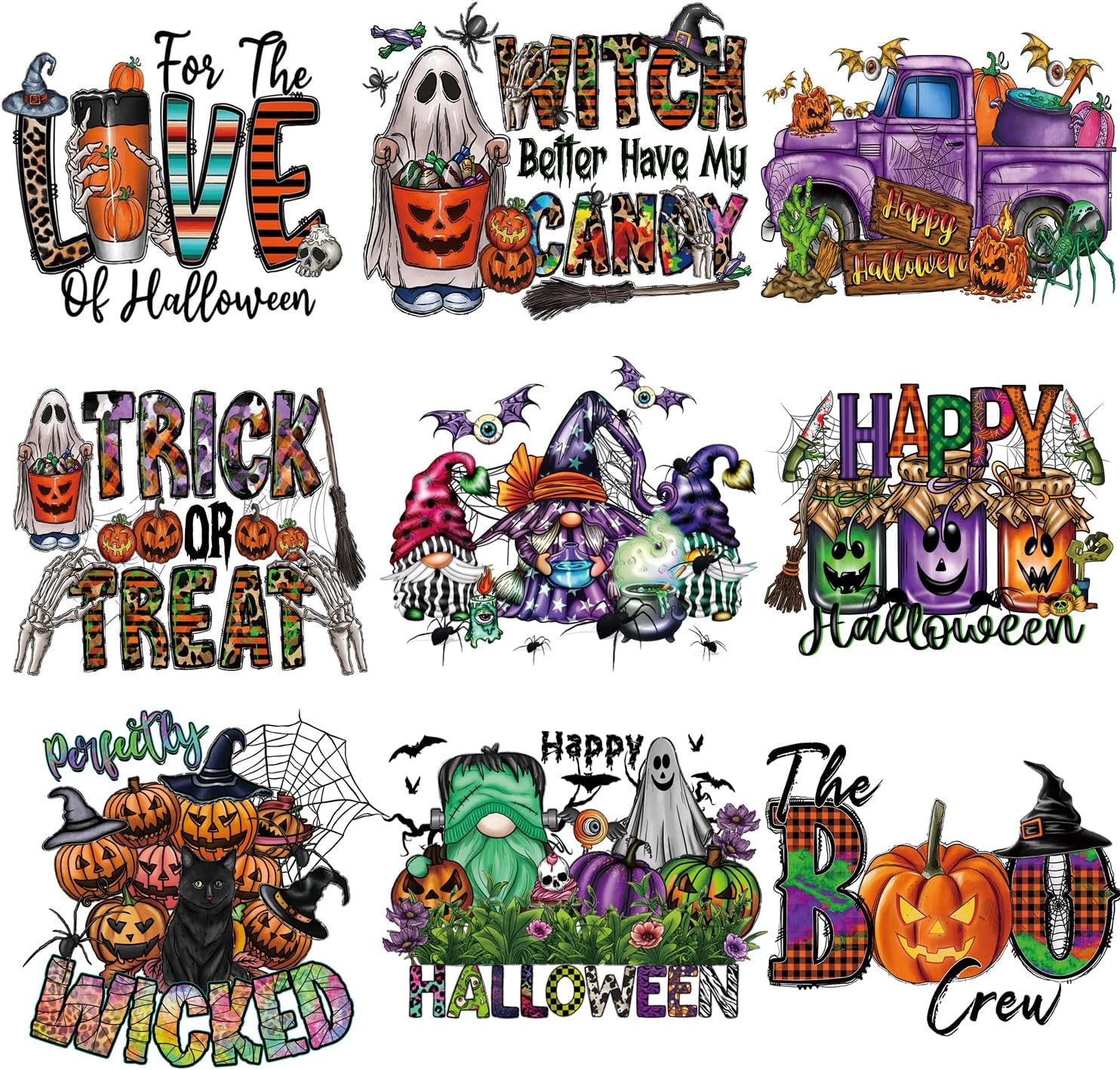 9 piezas de transferencia para planchar de Halloween para decoración de parches de vinilo de transferencia de calor para ropa, camisetas, fantasma,
