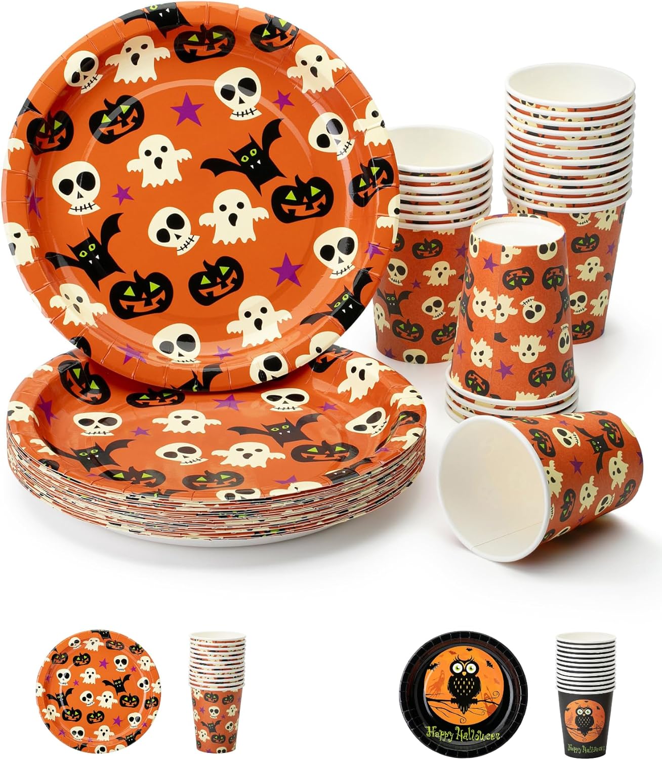 Mr. Pen – Juego de platos y tazas de Halloween, 48 piezas, tazas y platos de Halloween, platos y tazas de fiesta de Halloween, vajilla de Halloween,
