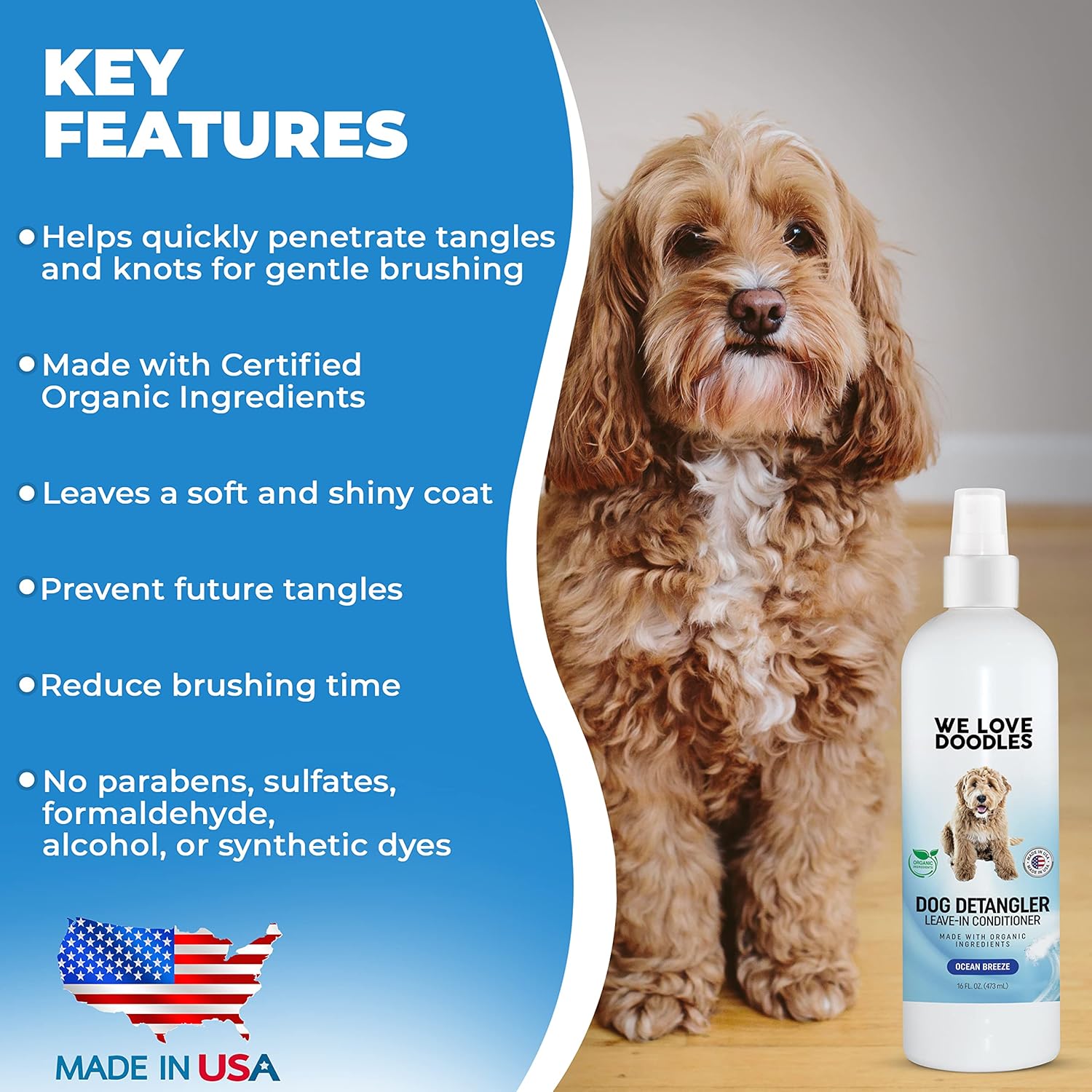 We Love Doodles Aerosol desenredante para perros, acondicionador sin enjuague para perros, espray desenredante para perros, espray desenredante para