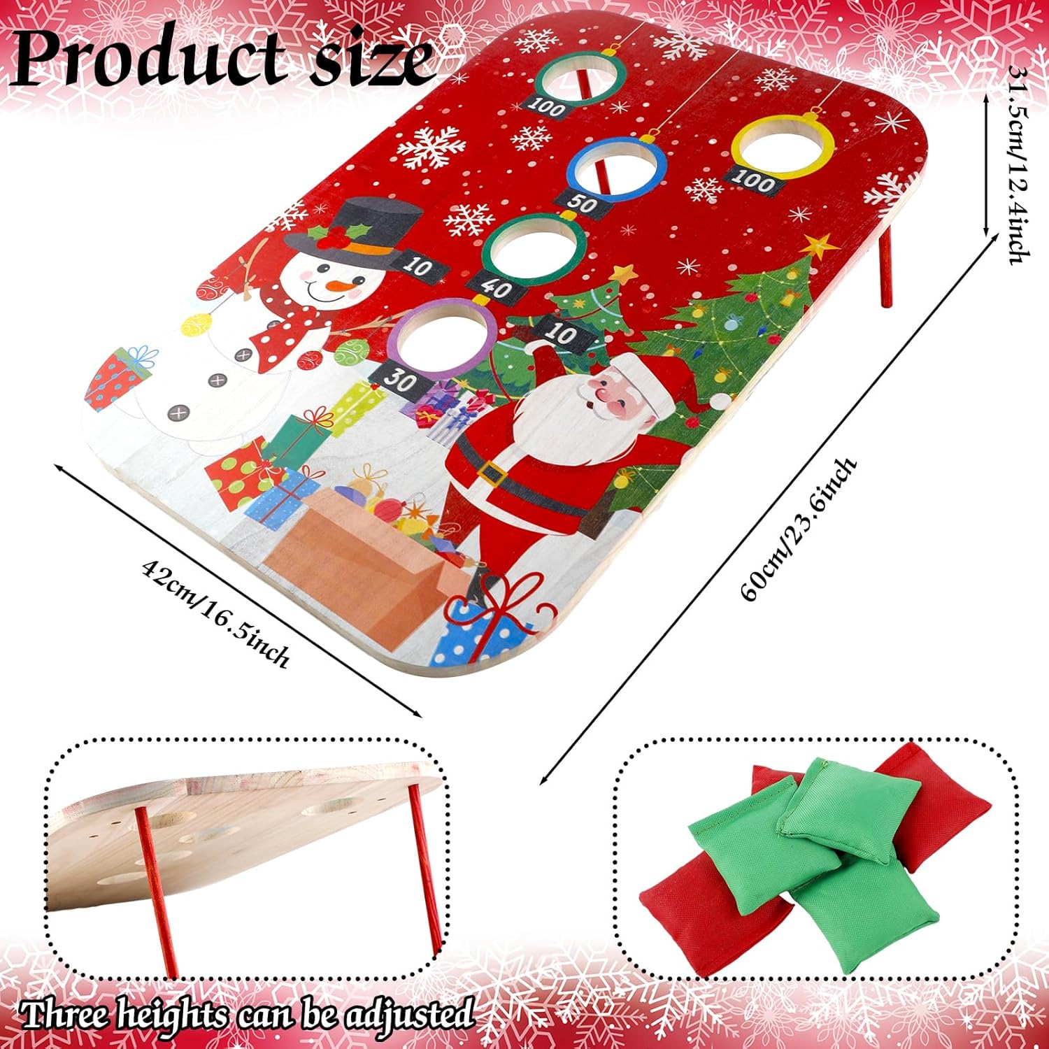 Juego grande de lanzamiento de bolsas de frijoles de Navidad (incluye 6 bolsas, rojo verde) recuerdo de fiesta de Navidad para niños y adultos,