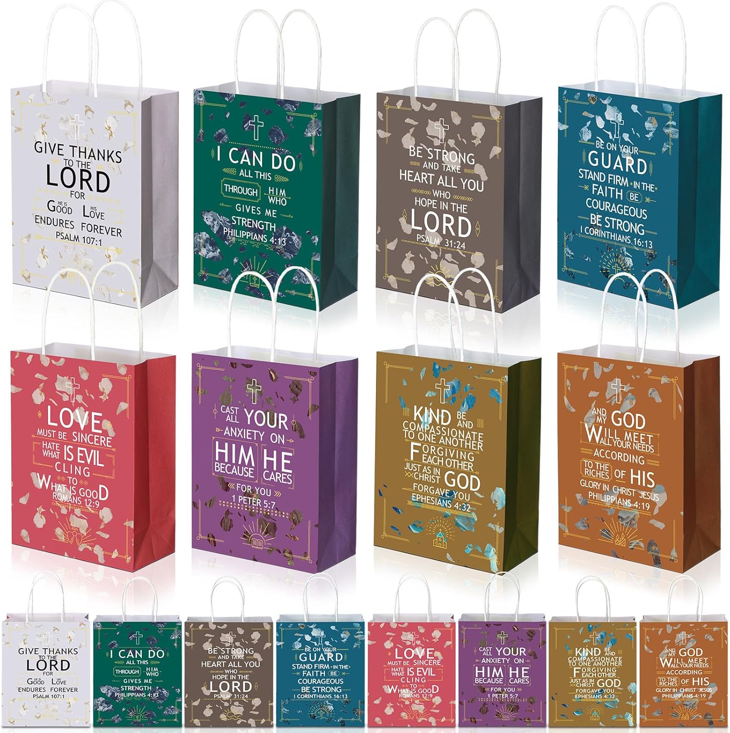 Hosuly 16 bolsas de regalo de himno religioso, bolsa de papel de escritura cristiana con citas de versículos de la Biblia, bolsas de regalo de