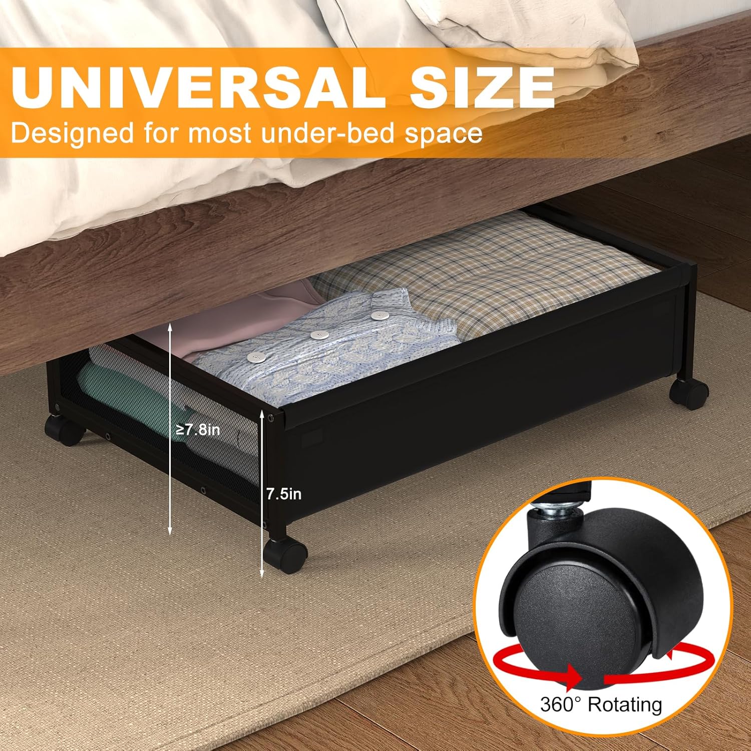 ANGELLOONG Organizador de juguetes de almacenamiento debajo de la cama con ruedas, organizador de caja de juguetes de 100 litros de gran capacidad,