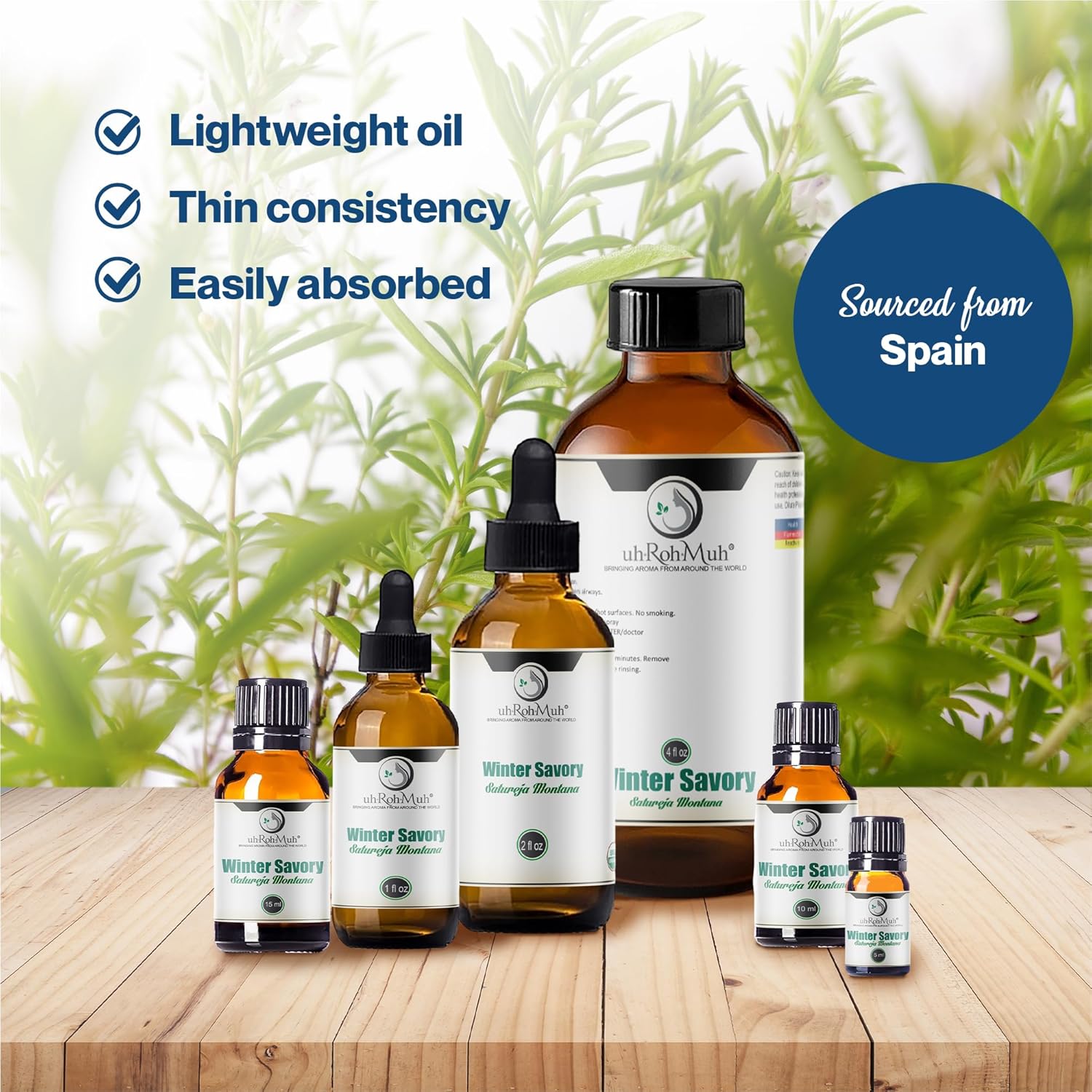 uh*Roh*Muh Aceite esencial orgánico de invierno, extractos de Satureja Montana para aromaterapia y cuidado de la piel, aceite esencial 100% puro y