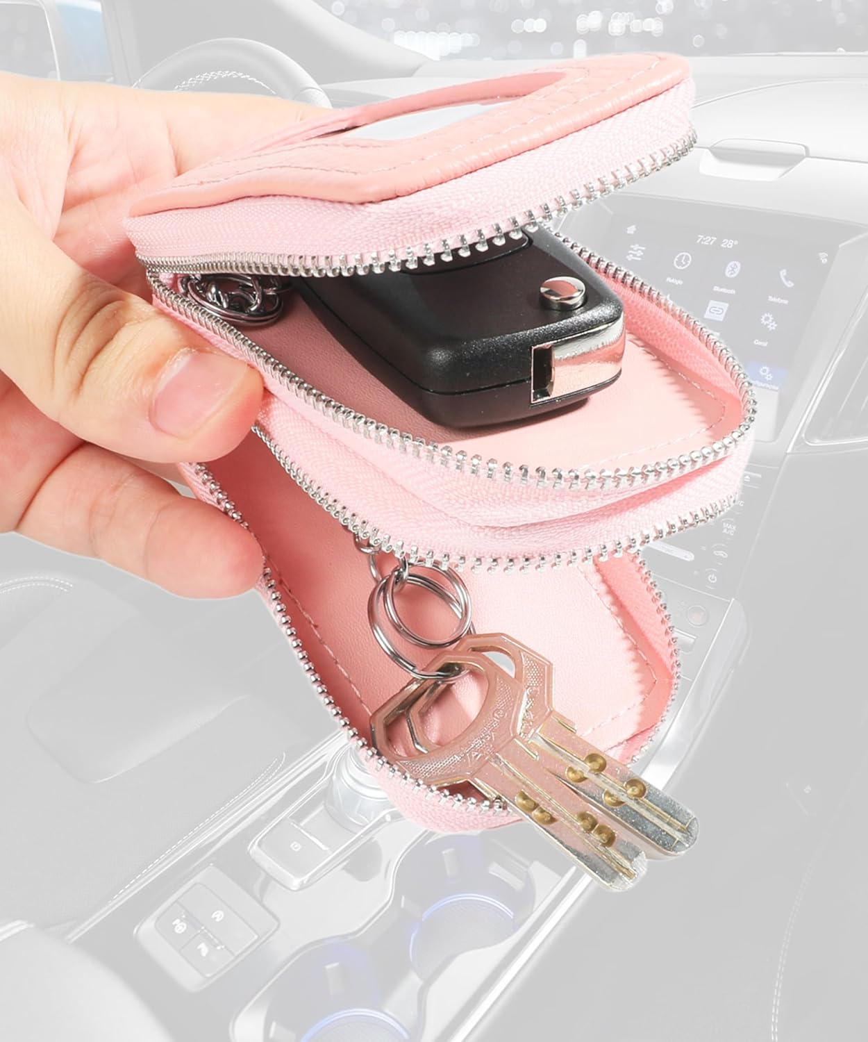 Zlirfy Funda para llave de automóvil, soporte para llave de automóvil, funda de cuero para llavero de automóvil, accesorio para automóvil, protector