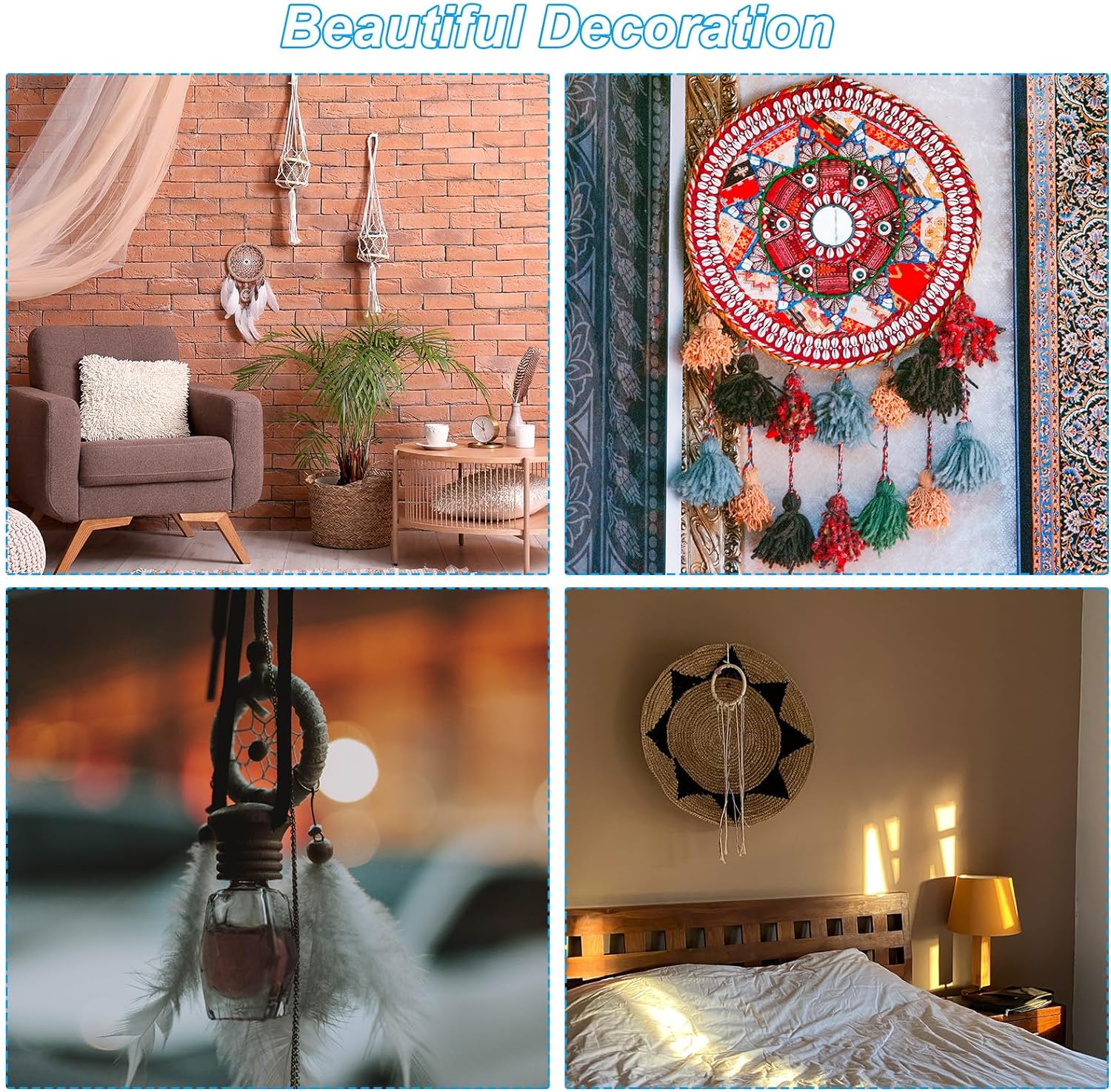 PATIKIL Atrapasueños de 9 pulgadas, 6 piezas de corona de macramé de metal redondo floral para decoración de Navidad, hogar, automóvil,