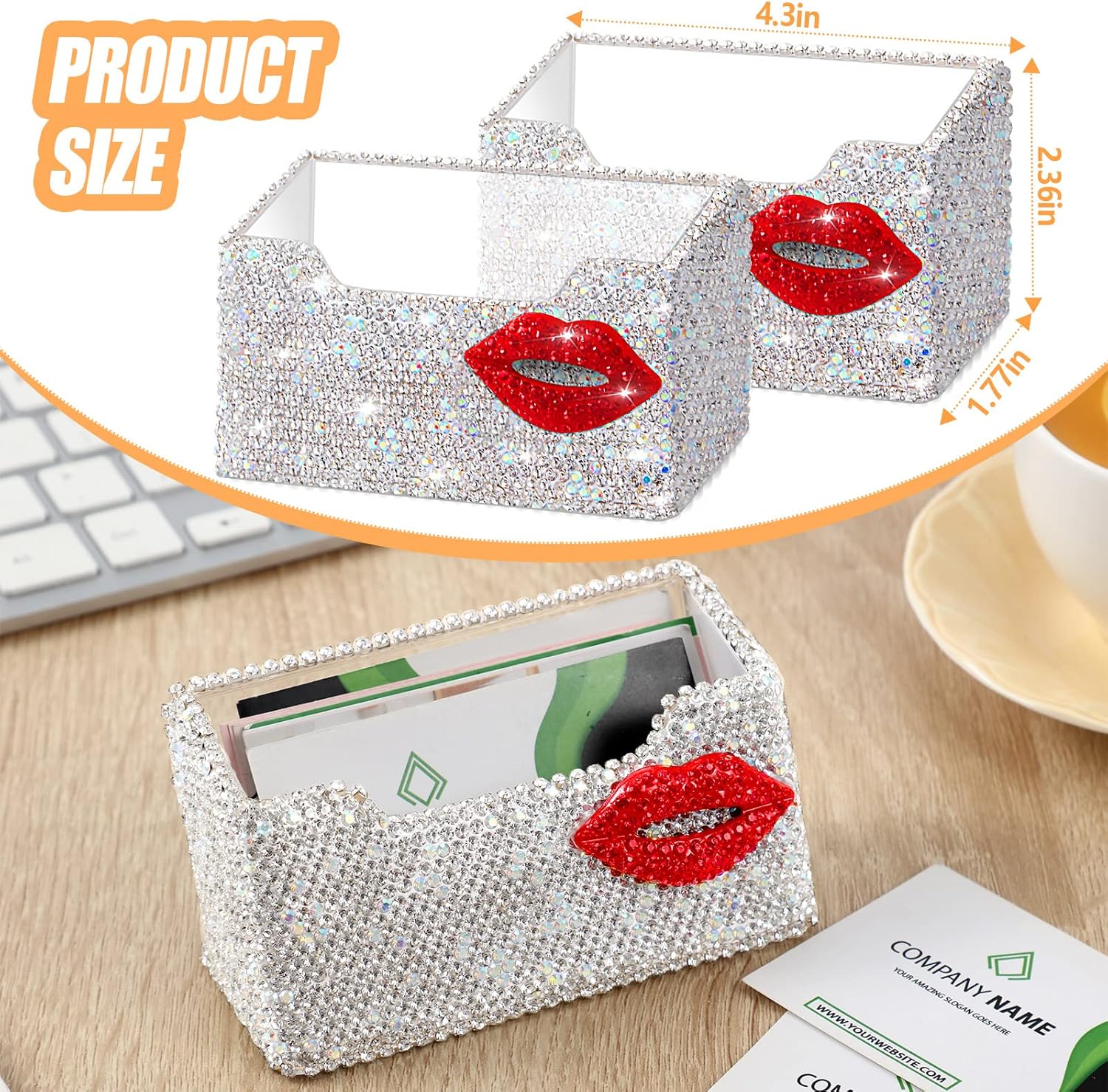 2 tarjeteros divertidos para mujer, tarjetero para el día de San Valentín, con diamantes de imitación de labios rojos, tarjetero acrílico,