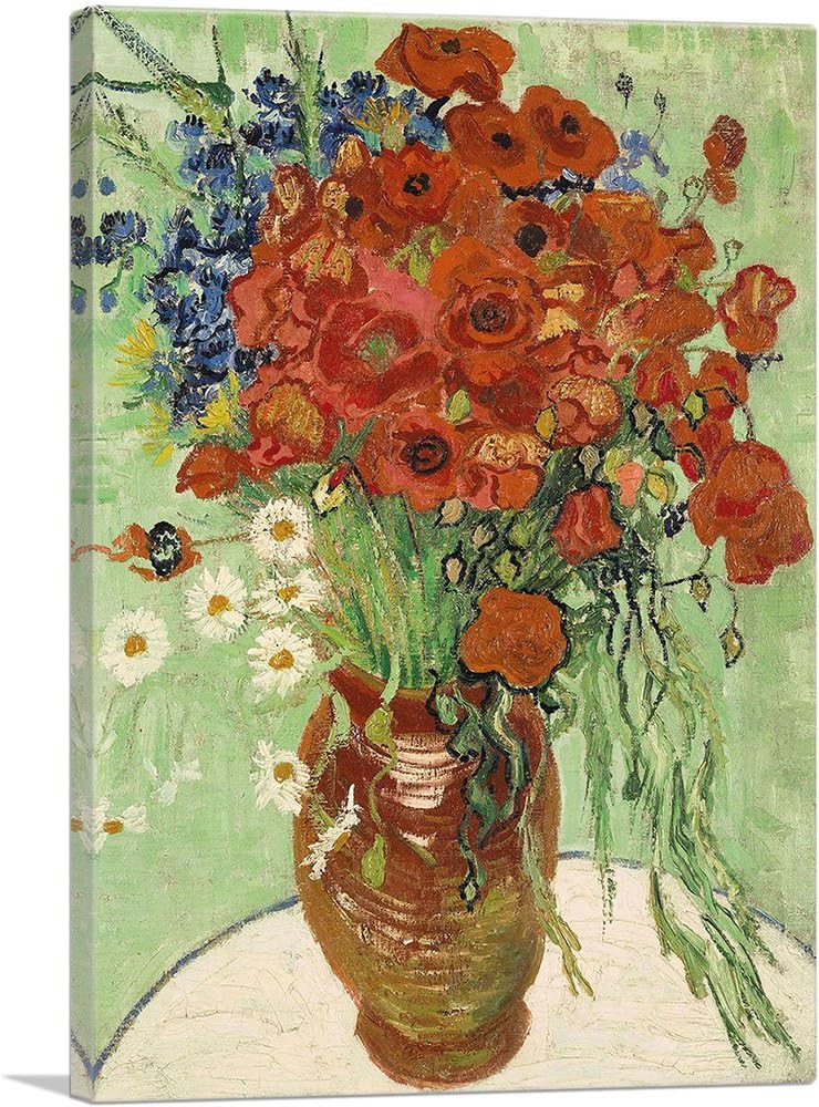 ARTCANVAS Vincent Van Gogh – Lienzo impreso con diseño de amapolas y margaritas rojas de 1890, 26 x 18 pulgadas (0.75 pulgadas de profundidad)