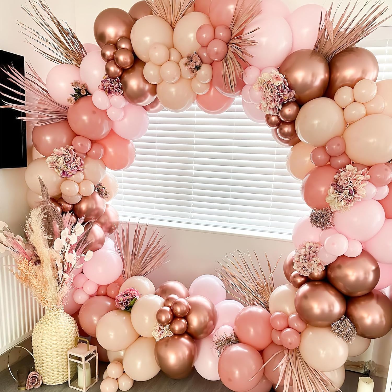 YAOWKY Kit de arco de guirnalda de globos de oro rosa, 100 globos metálicos de látex de oro rosa de 18, 12, 10 y 5 pulgadas, diferentes tamaños para