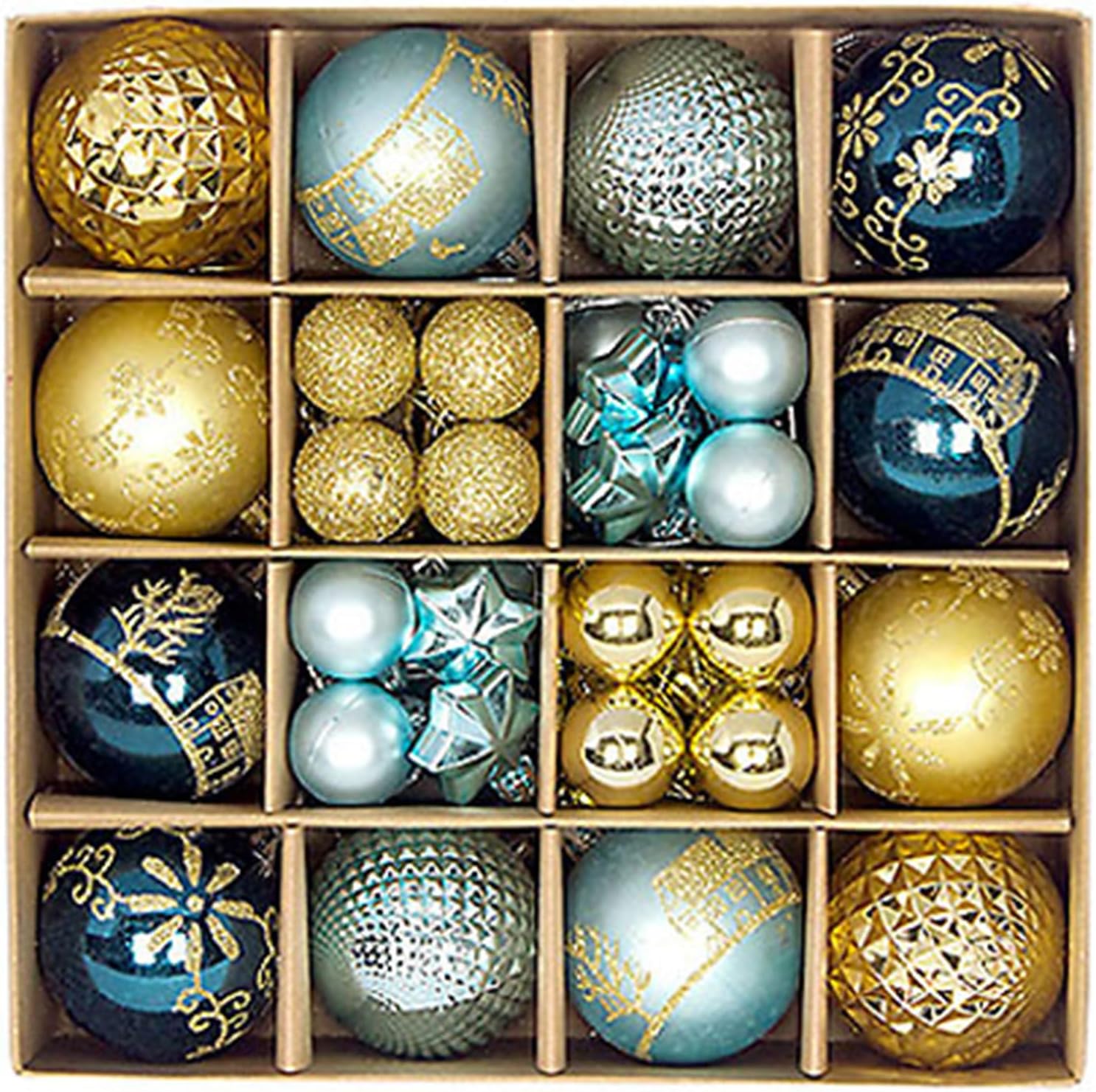 44 bolas de Navidad para decorar el árbol de Navidad, adornos colgantes de Navidad brillantes, adornos colgantes de Navidad negro y dorado (azul