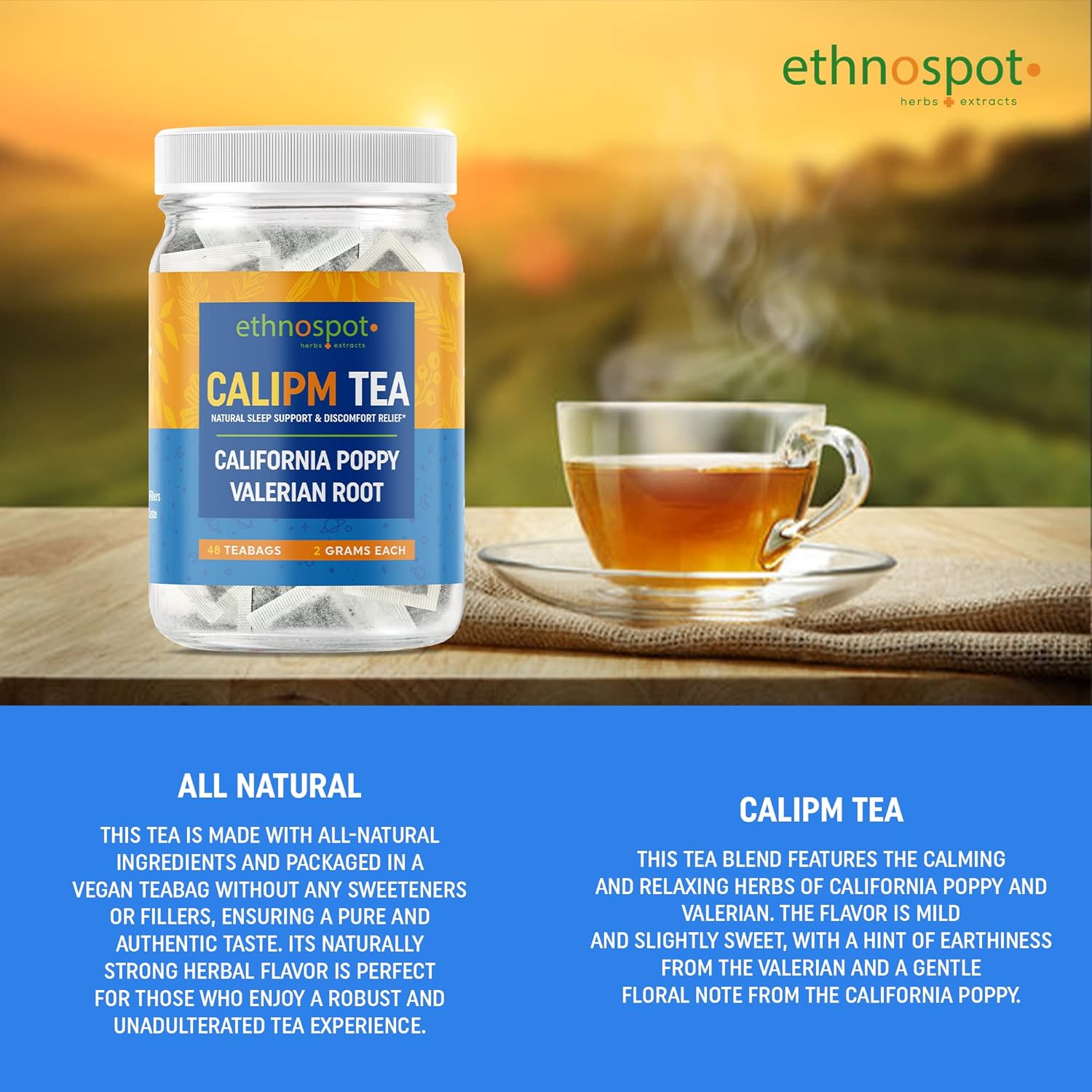 CaliPM – Té de hierbas para ayudar al sueño de raíz de valeriana de amapola de California, promueve el sueño profundo y un sueño más largo, reduce