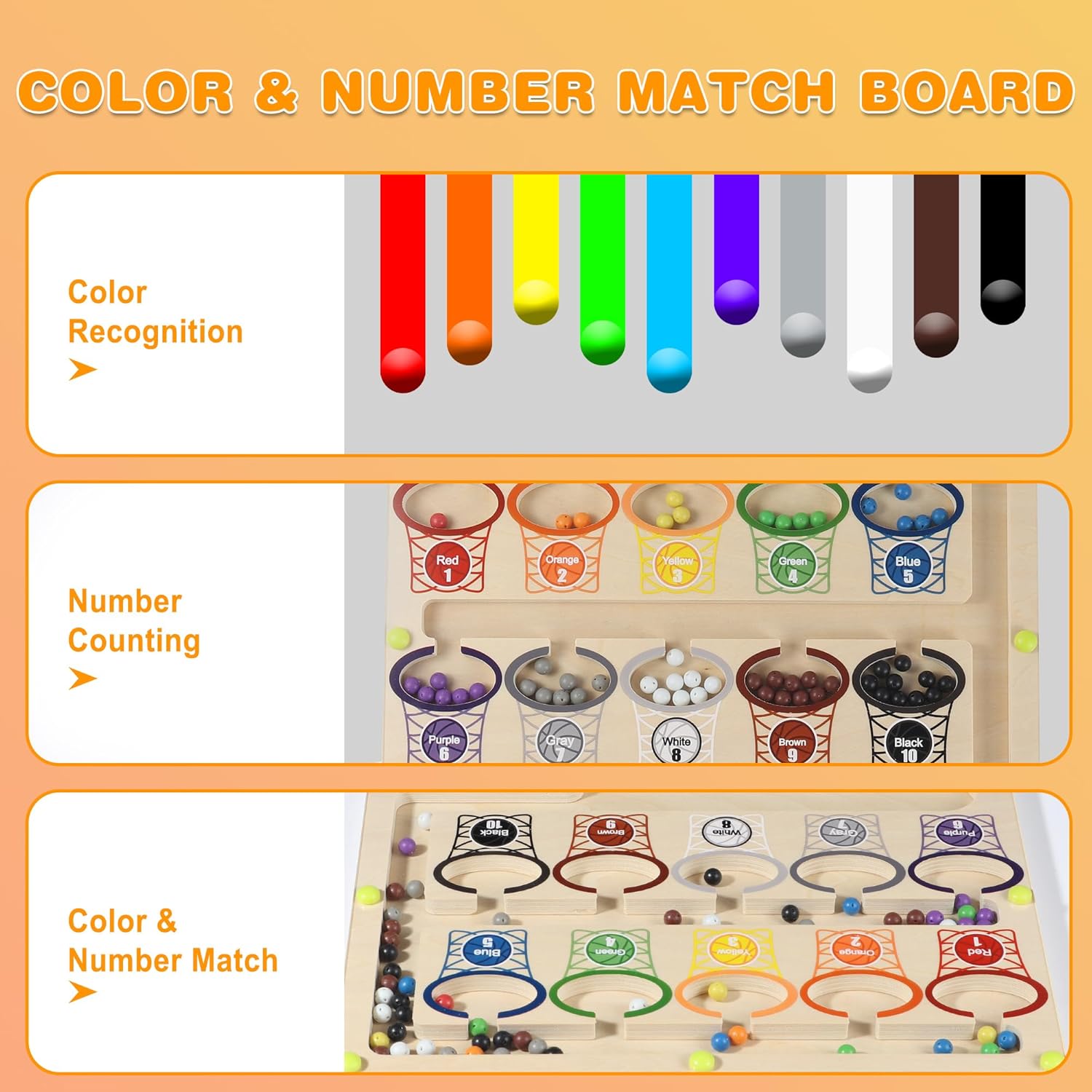 BIU Juguetes Montessori con números de color magnéticos, rompecabezas de madera con imán de madera, juegos de mesa, juguetes de conteo,
