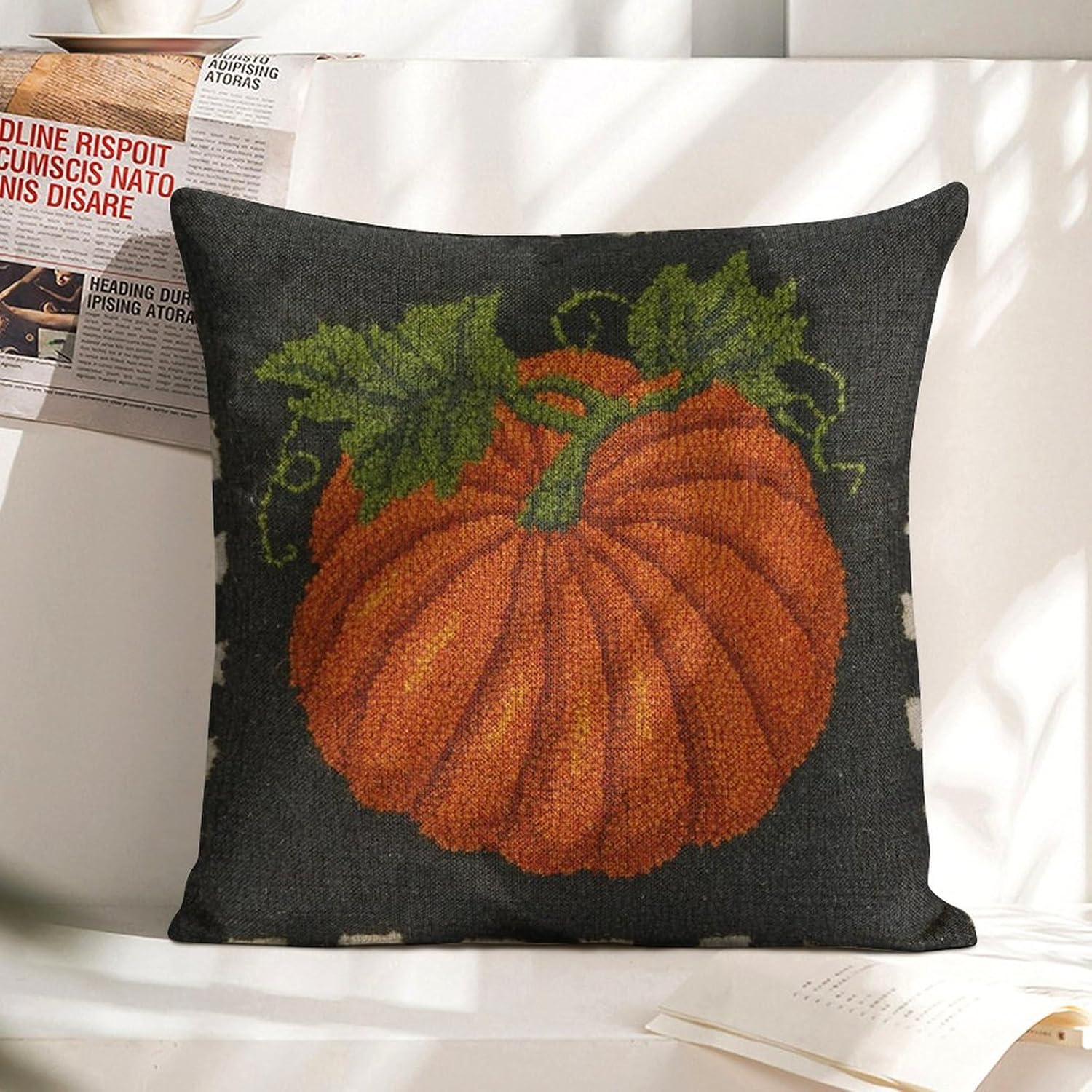 Funda de almohada con gancho de calabaza, fundas de almohada decorativas de otoño, fundas de cojín lumbar suaves para sofá, dormitorio, 18 x 18