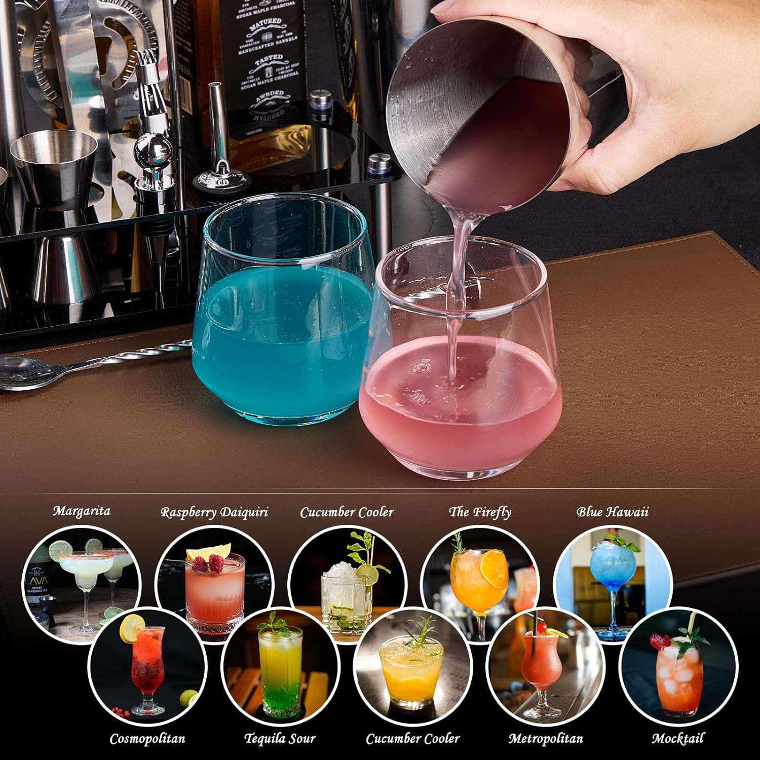 Juego de coctelera de camarero juego de herramientas de barra de 15 piezas con barra acrílica con todos los accesorios prácticos de bar, para