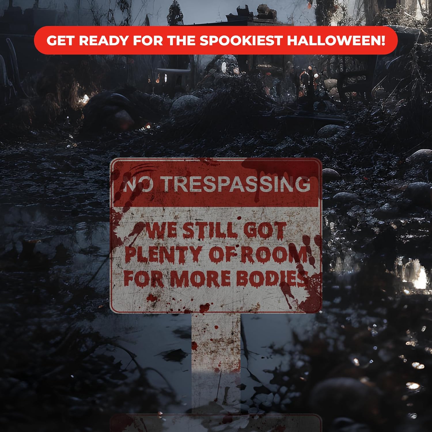 Letrero de decoración de Halloween aterrador para exteriores con texto en inglés “I Choose Between Multiple Creepy Beware” opciones para