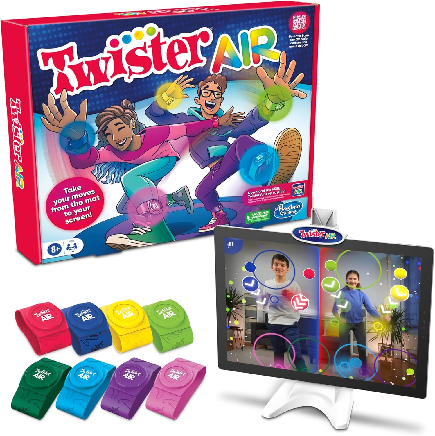 Hasbro Gaming Twister Air Game  AR App Play Game with Wrist and Ankle Bands  Links to Smart Devices  Active Party Games for Kids and Adults  Ages 8+