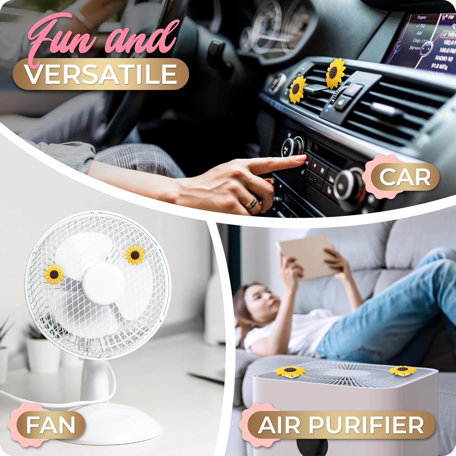 2 piezas de accesorios de girasol para automóvil, lindo ambientador de aire de girasol, clips de ventilación de aire, girasoles, decoraciones de