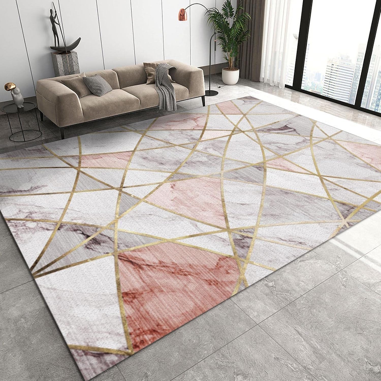 Nordic – Alfombra minimalista de mármol de oro rosa, moderna, de lujo, antideslizante, lavable a máquina, fácil cuidado, para interiores,