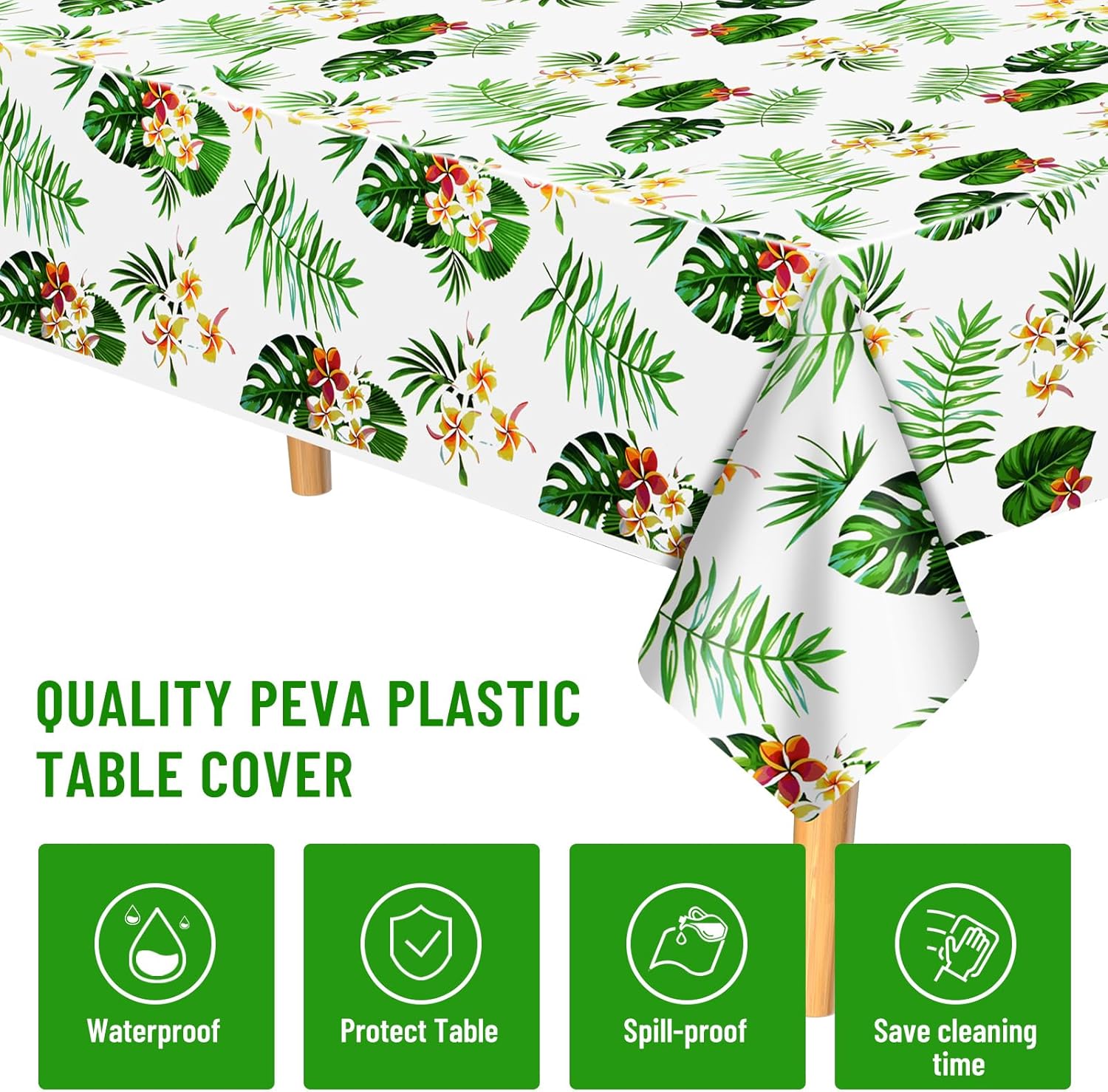 PLULON Paquete de 3 manteles hawaianos de plástico Luau para suministros de fiesta tropical, 54 x 108 pulgadas, mantel de hojas de palma para niños,